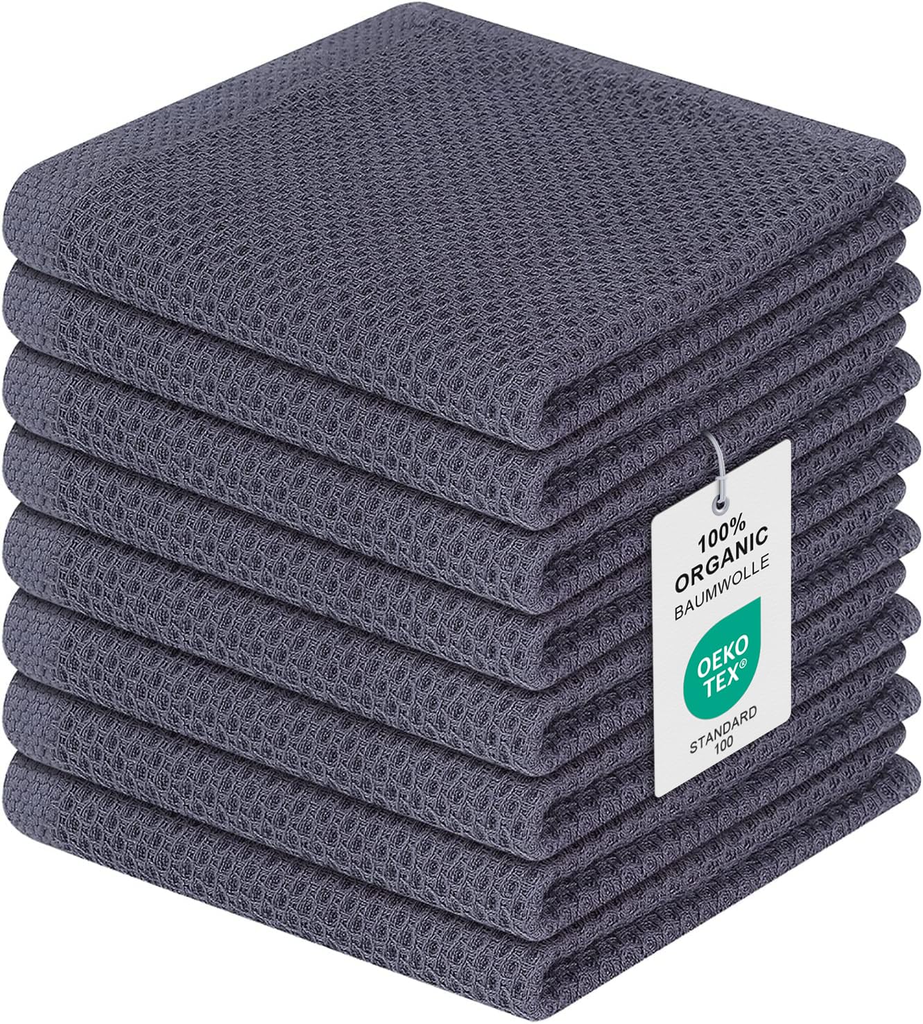 Moosfor Geschirrtücher 100% Baumwolle, 8er Set 30 x 30 cm, Weiche Geschirrhandtücher Küchenhandtücher Saugfähig Küchentücher Dicke Premium Geschirrtuch Spüllappen Putzlappen, Dunkelgrau