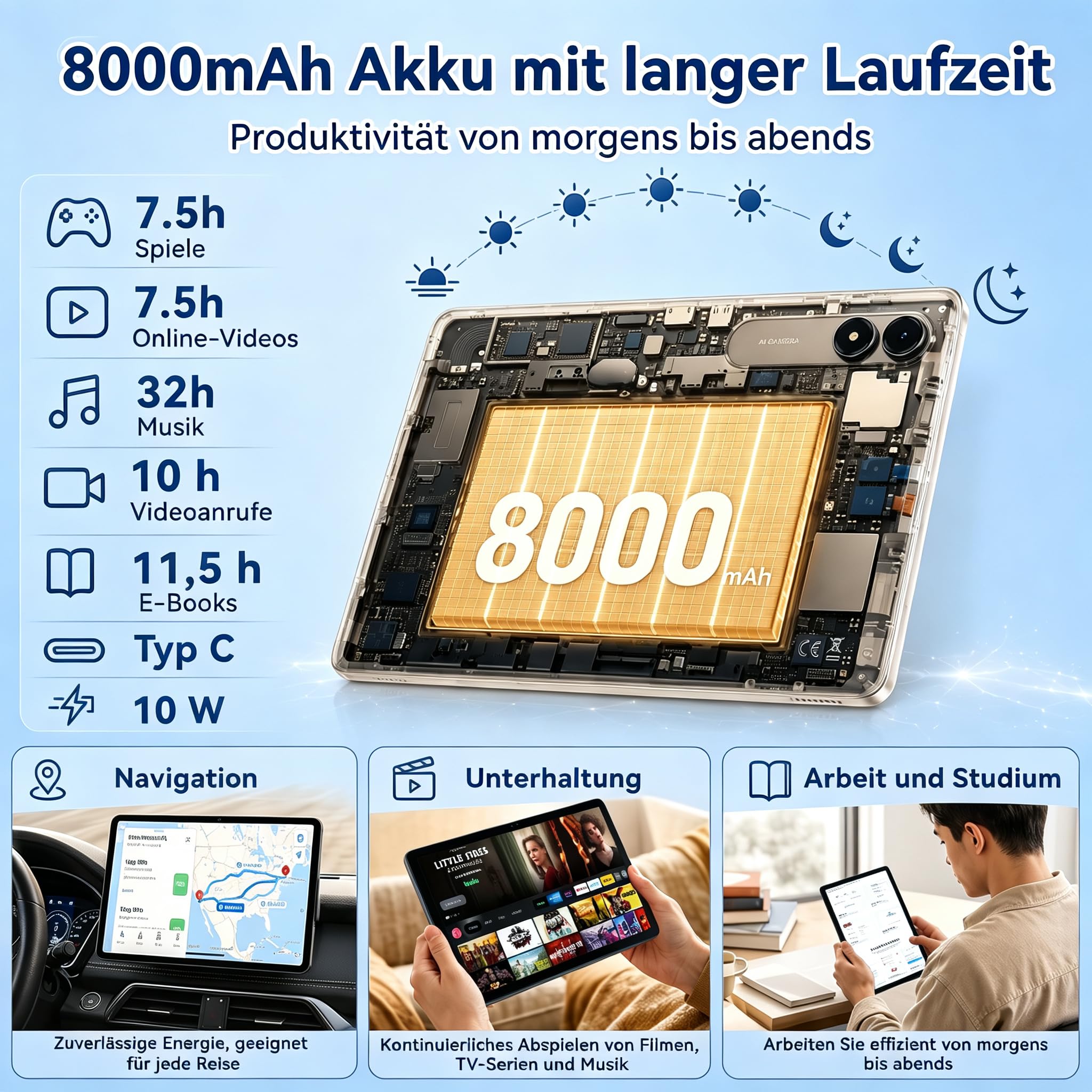 2026 T70 Tablet 11 Zoll Android 16 , 32 GB RAM + 256 GB ROM, 8000 mAh | Arbeit und Studium: inklusive Maus, Tastatur Kopfhörern, Eingabestift , Hülle und Displayschutzfolie, Bluetooth 5.0