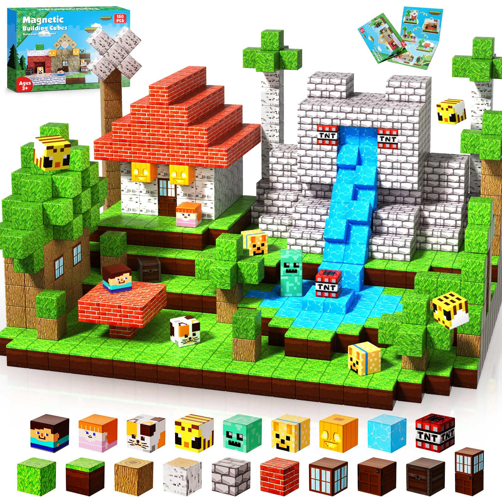 Magnetic Blocks - 150 PCS Build Magnetic Windmill Falls Homes - Magnetics Toys for Montessori Toddler Christmas Birthday Gifts - STEM Sensory Toys for 3 4 5 6 7 8 9 10 Year Old Boys & Girls