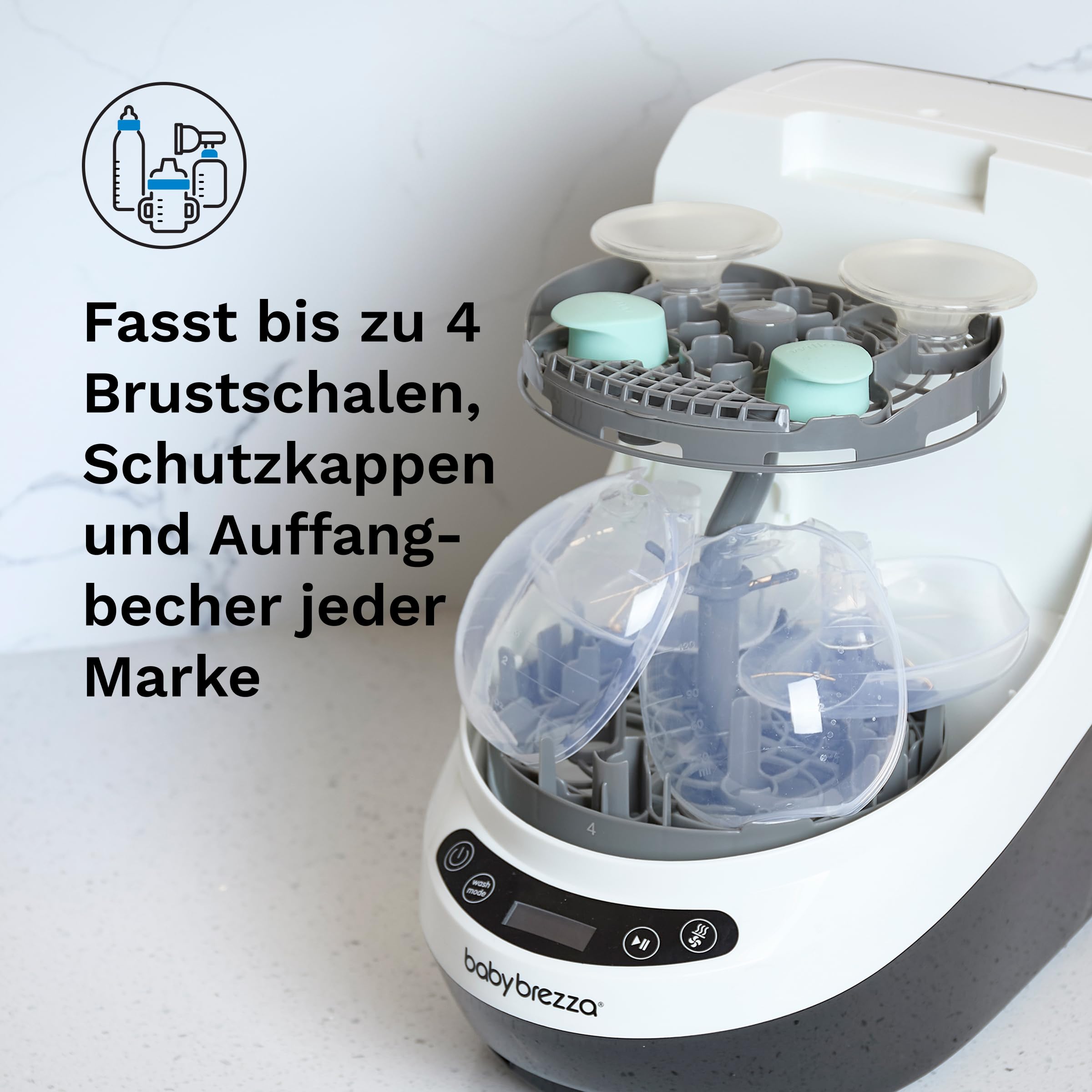 Babyflaschenreiniger Baby Brezza Bottle Washer Pro – Wäscht, sterilisiert und trocknet Babyflaschen & Milchpumpenteile automatisch – Mit HEPA-Filter, 20 Sprühdüsen und 6 Programmen