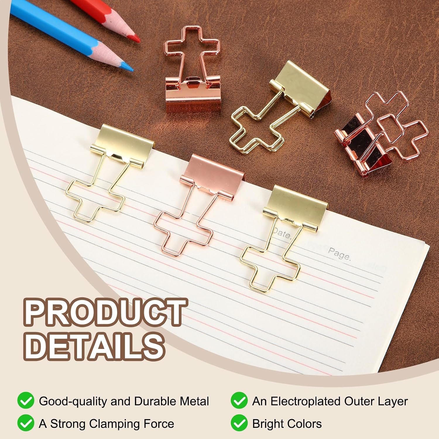 PATIKIL 12pcs Small Binder Clips Cross Shape Cute Binder Clips Paper Gold image 3
