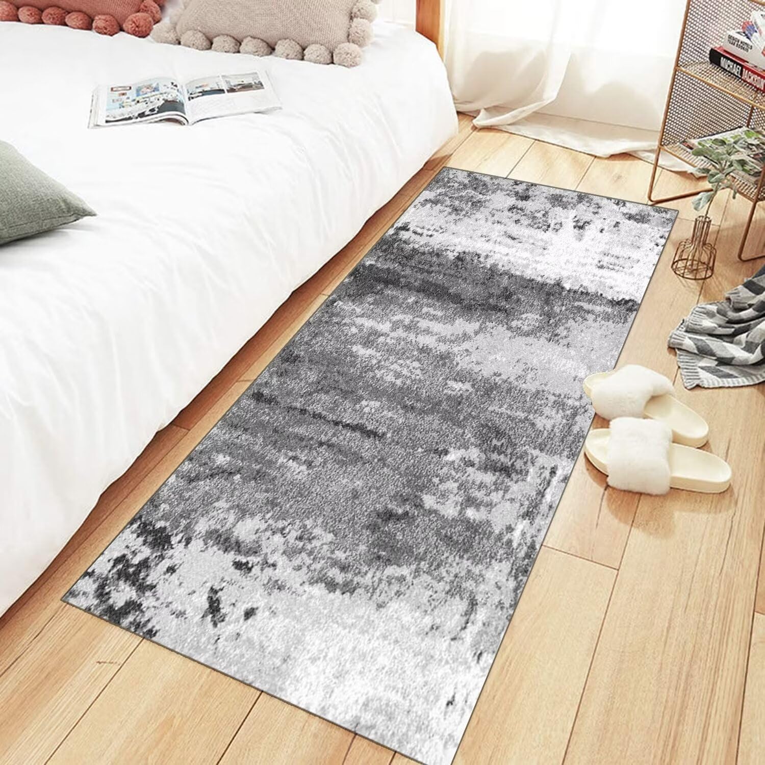 Teppich Läufer Flur Küche rutschfest waschbar Küchenläufer Korridor Tepiche Lang 120X120CM Grau Dunkelgrau Teppichläufer Matte Meterware Kücheteppich Schlafzimmer Wohnzimmer Esszimmer Breit 40-120cm