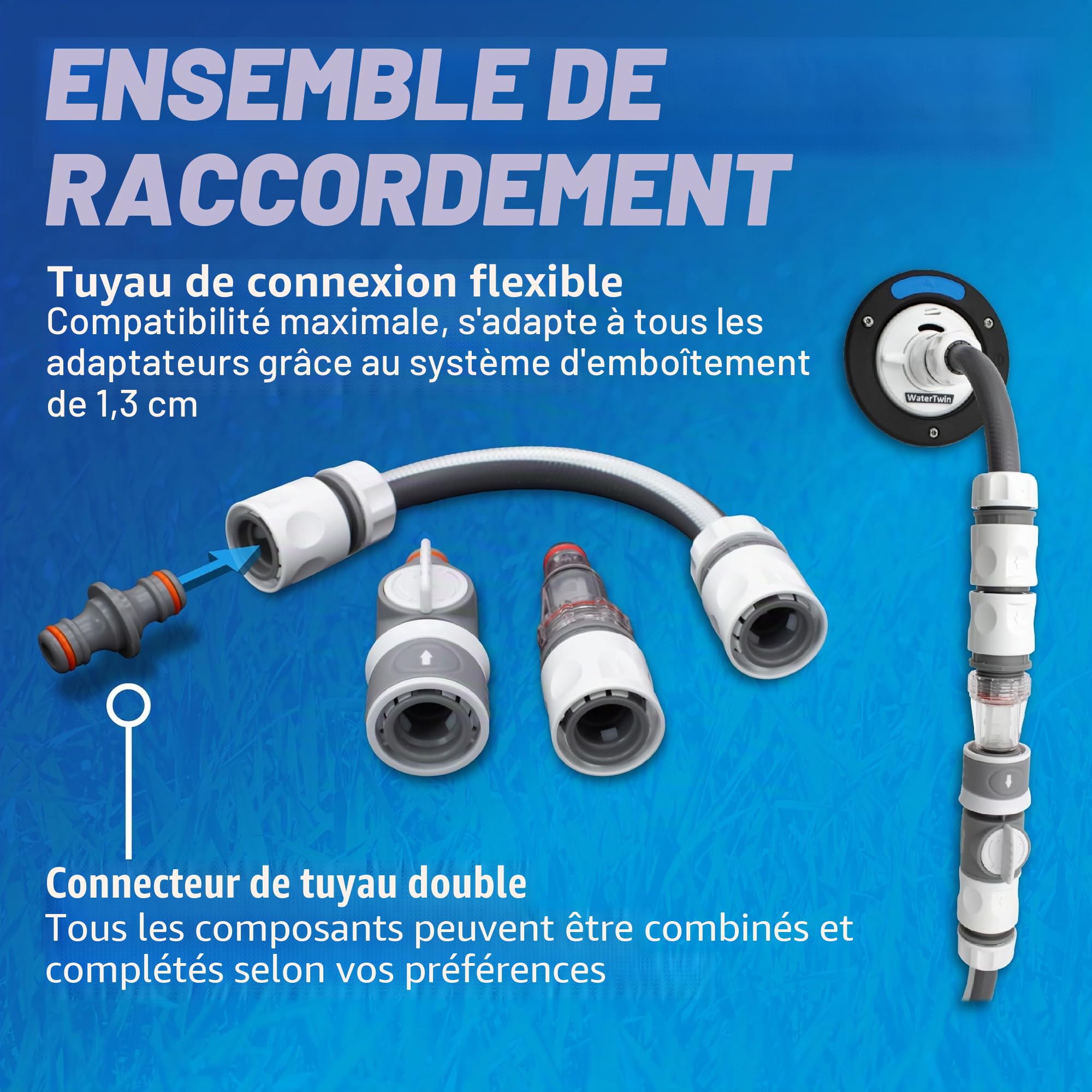 MaJoCompTec® CONNECT-30 Ensemble de réservoir d'eau pour camping-car | Bec verseur pour caravane avec couvercle de réservoir, accessoire (ensemble de raccordement avec filtre, sans adaptateur de