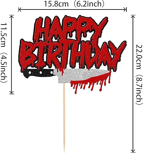 Miniatura 2 de Rsstarxi 1 paquete de decoración de pastel de cumpleaños con purpurina Have a Killer, decoración sangrienta de Halloween para decoración de pastel