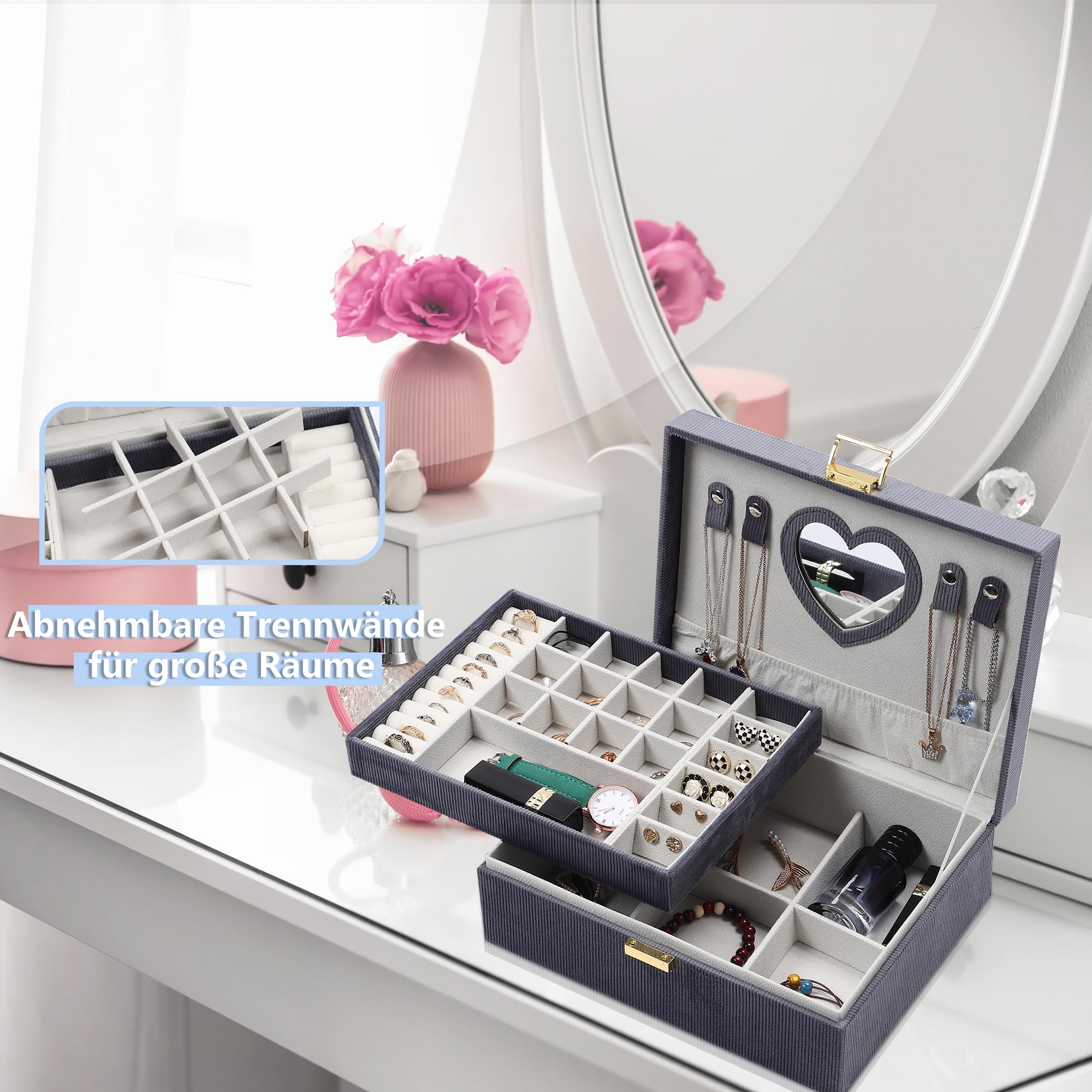 Dajasan Jewelry Storage, Jewelry Box Ragazze, Jewelry Box Ladies, Portagioie da Viaggio, 2 Piani Grande Portagioielli da Viaggio di Velluto per Anelli, Collane, Bracciali, Orologi, Orecchini (Giallo)