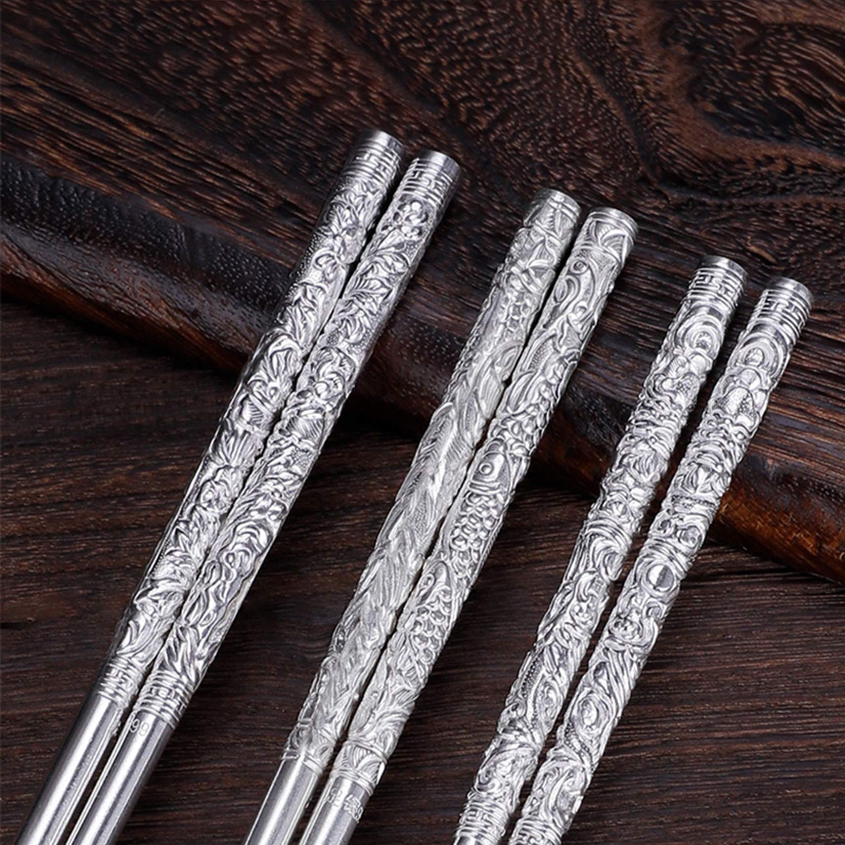 Amazon｜DTZN 1ペア再利用可能な銀の箸ギフトセット、箸滑り止め、中国