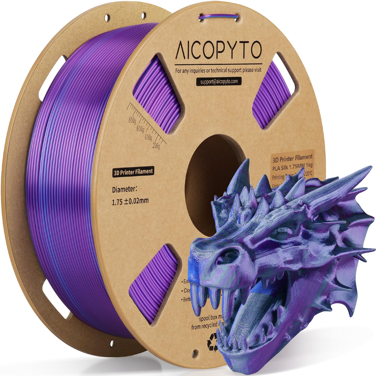 3D Printer Silk PLA Filament 1.75mm, Shiny Dual Color Blue Purple, Dimensional Accuracy +/- 0.02 mm, 1KG (2.1lbs)/Spool Easy to Print for Most FDM 3D Printers