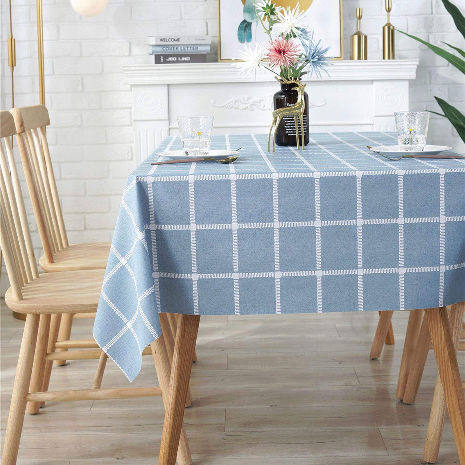 Tovaglia rettangolare in PVC a scacchi blu, 137 x 180 cm, lavabile con un panno, resistente alle macchie, impermeabile, a prova di olio, per picnic all'aperto, feste, cene