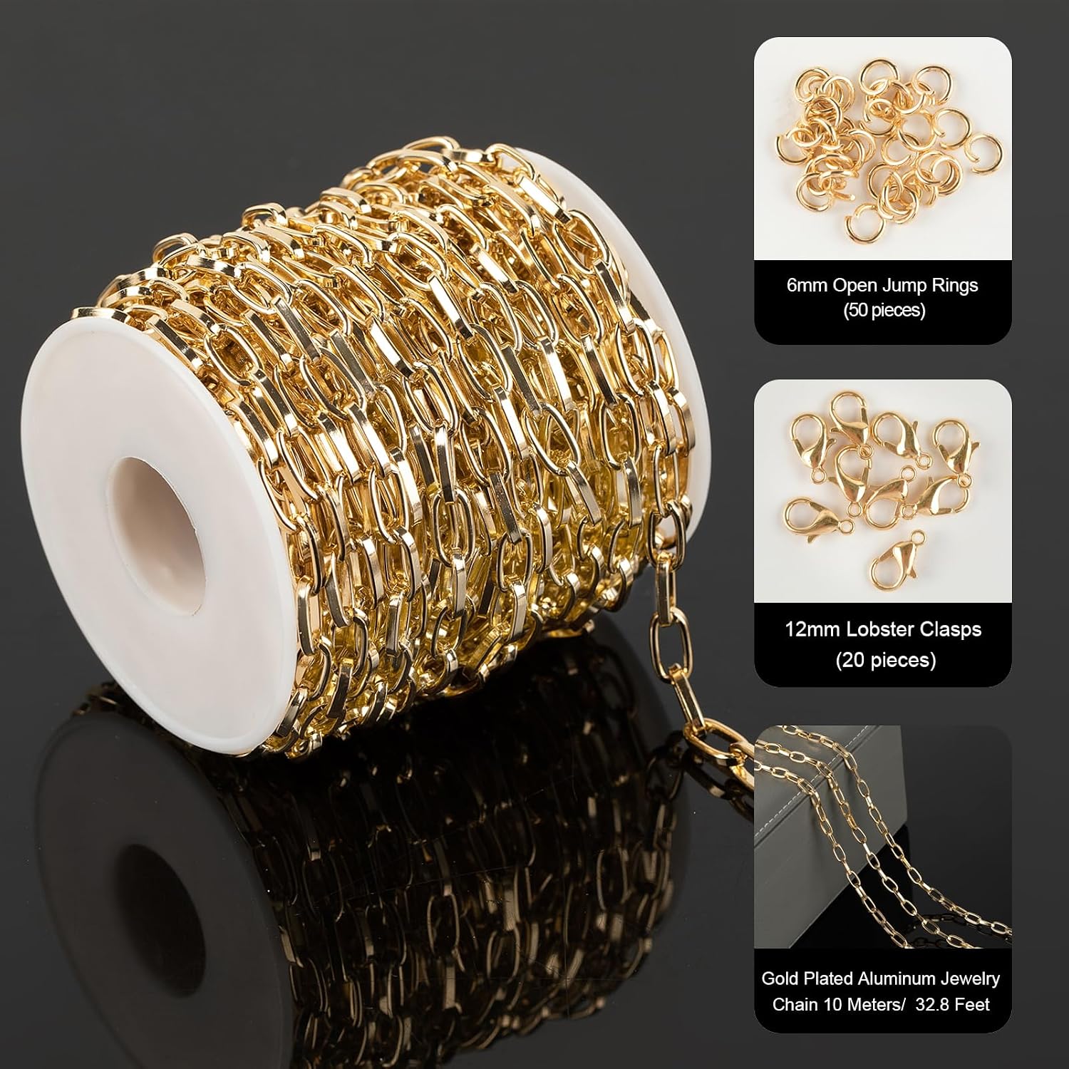 UMAOKANG 10 Meters Paperclip Chain for Jewelry Making Gold Plated Aluminum Jewelry Chains Bulk Unwelded Oval Paperclip Link Chain Necklace Bracelet DIY for Women and Men