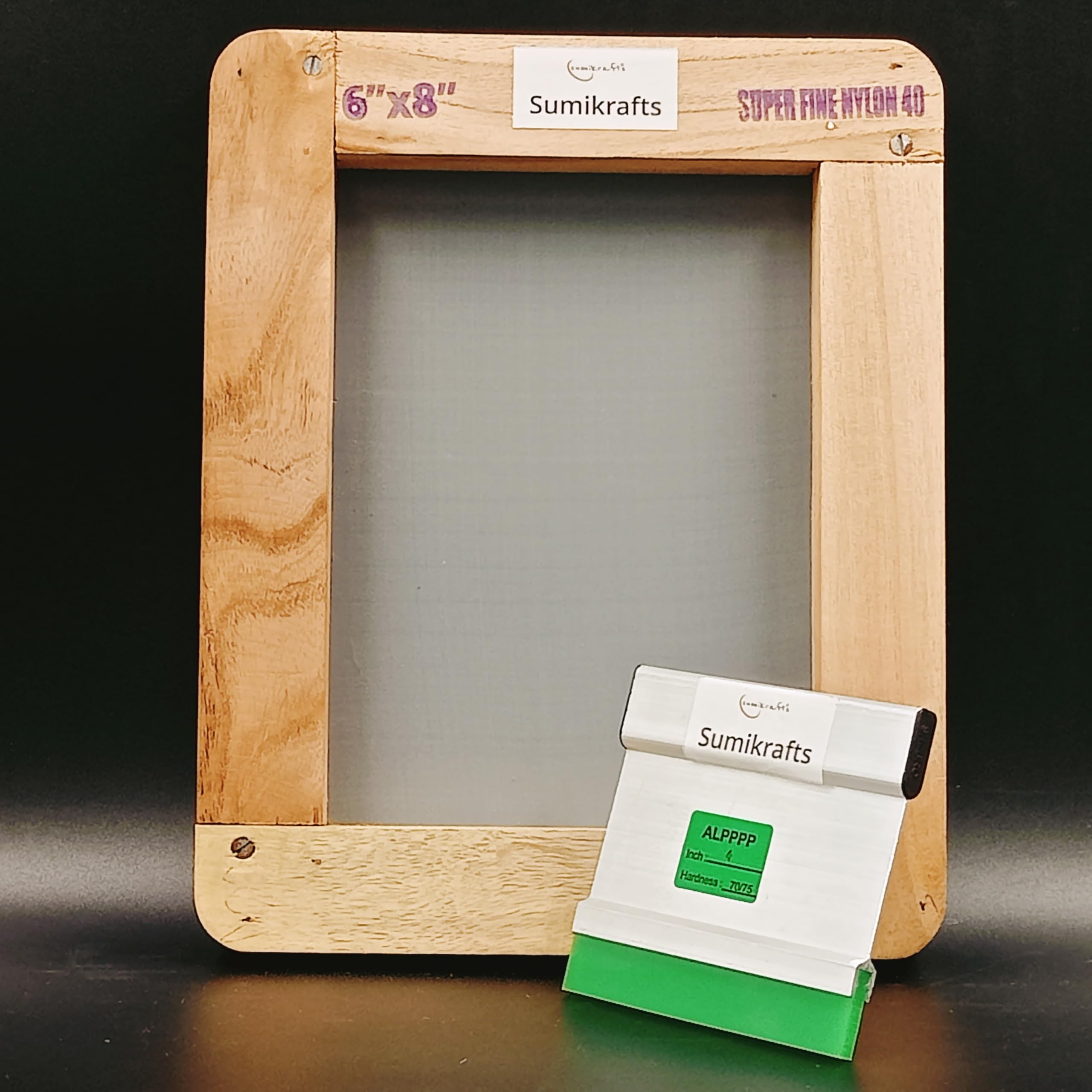 sumikrafts Screen Printing Wooden Frame 6" x 8" with Pre-Stretched Nylon Mesh No. 40 + 4" Squeegee Blade (Rubber Hardness 70/75)-picture-27