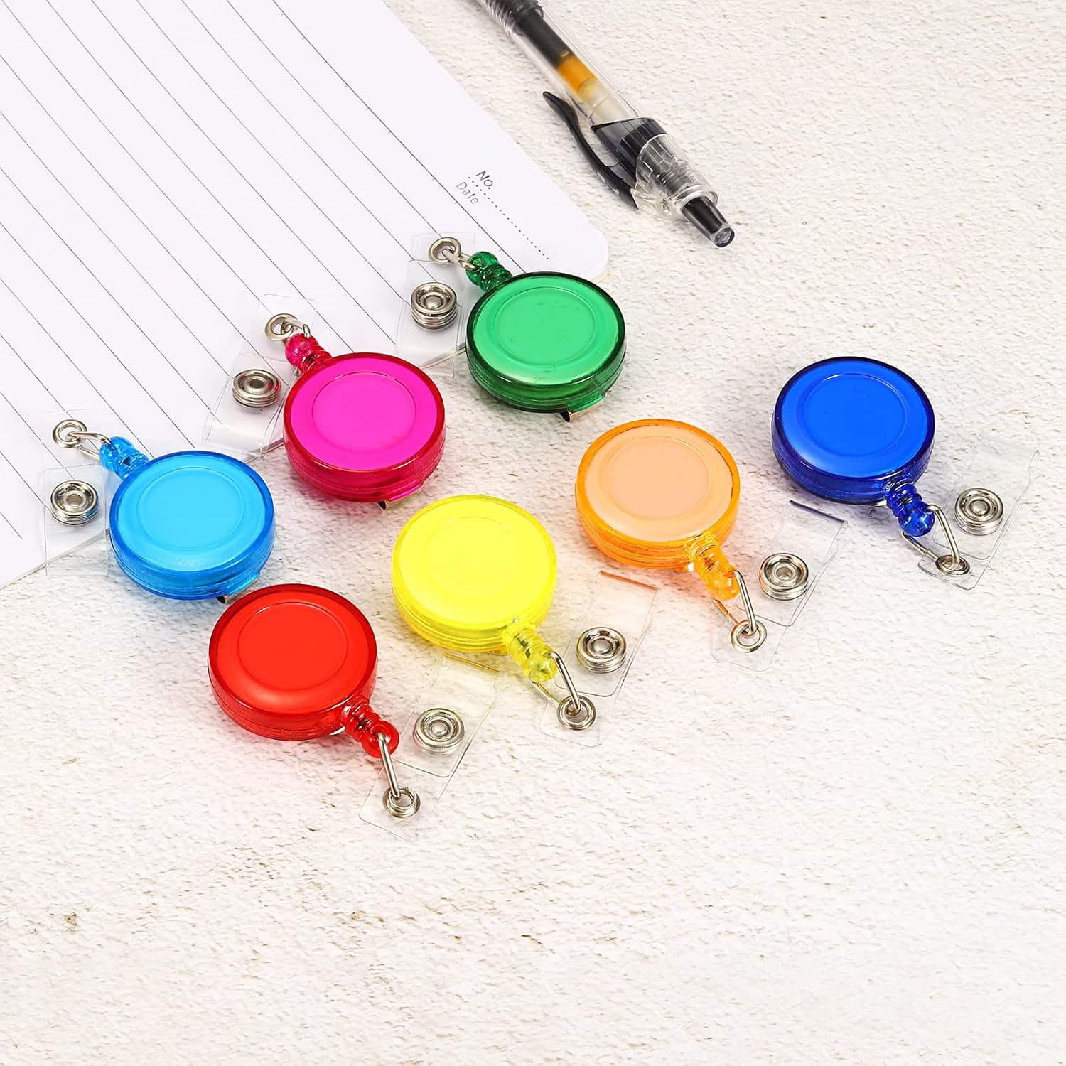 YOKIVE 格納式バッジホルダーリール ラウンドメタルクリップ カード識別用 オフィス 展示会 イベントに最適 (クリアオレンジ)