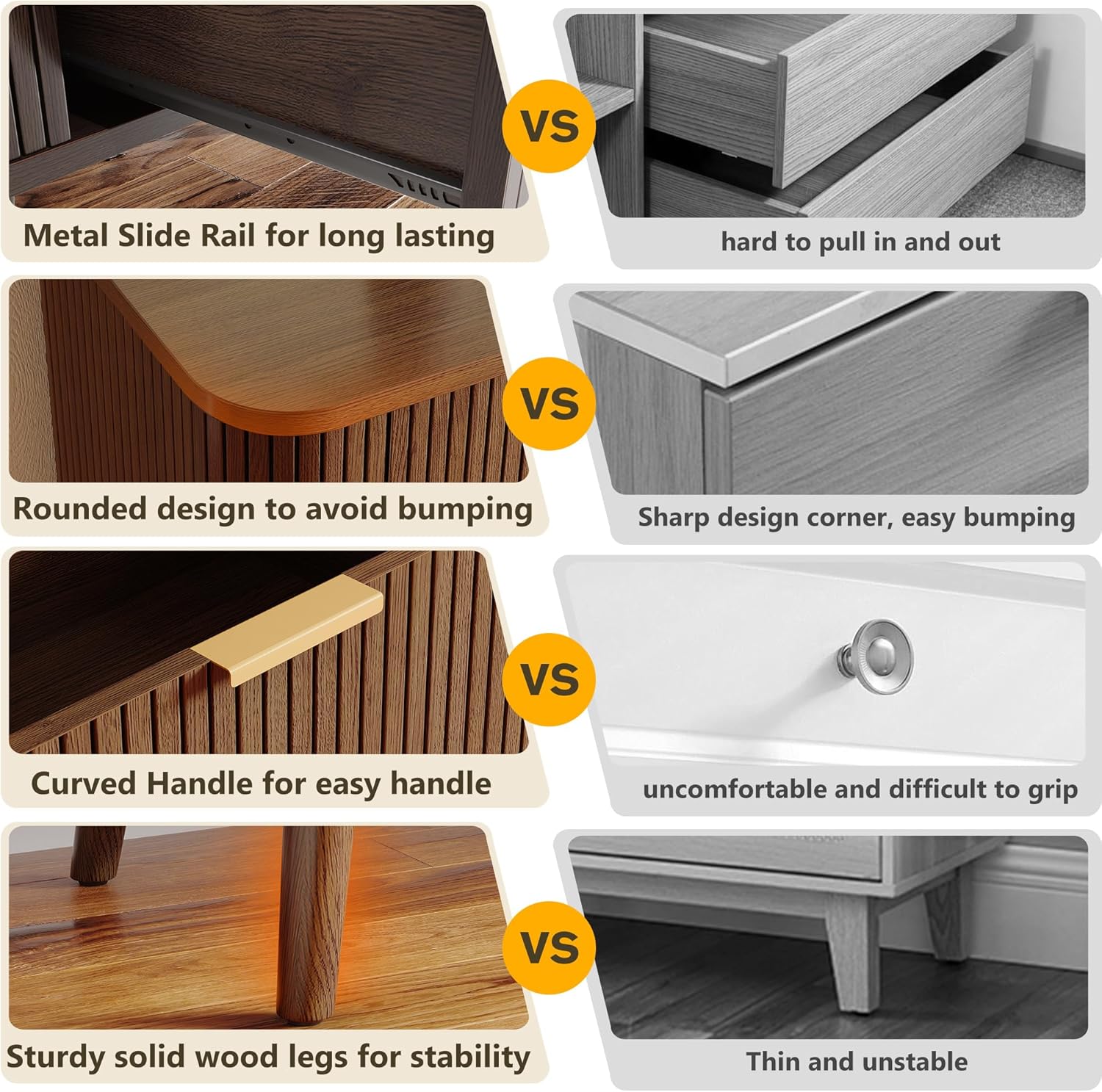 Alohappy Fluted 6 Drawer Dresser with Charging, 57" Wide Wood Dresser TV Stand, Mid Century Modern Long Dressers with Curved Profile Design for Closet, Bedroom Living Room, Hallway, Home Office