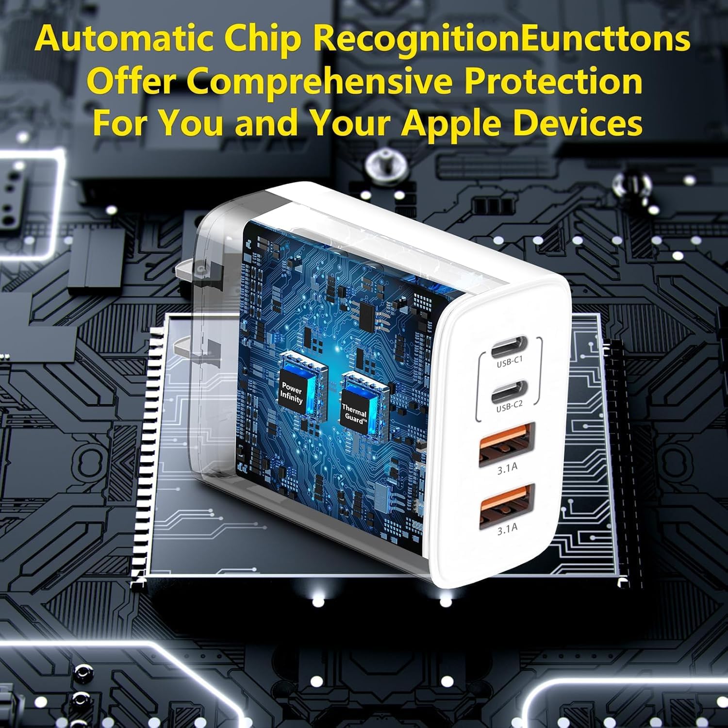 iPhone 17 16 Charger Fast Charging,Apple 60W USB C Charger 4Port USB A/C Apple Charger Block Multiport Power Adapter 6FT Woven USB C to C Cable for iPhone 17 Pro Max/Air/17e/16 ProMax/16e/15 Plus,iPad