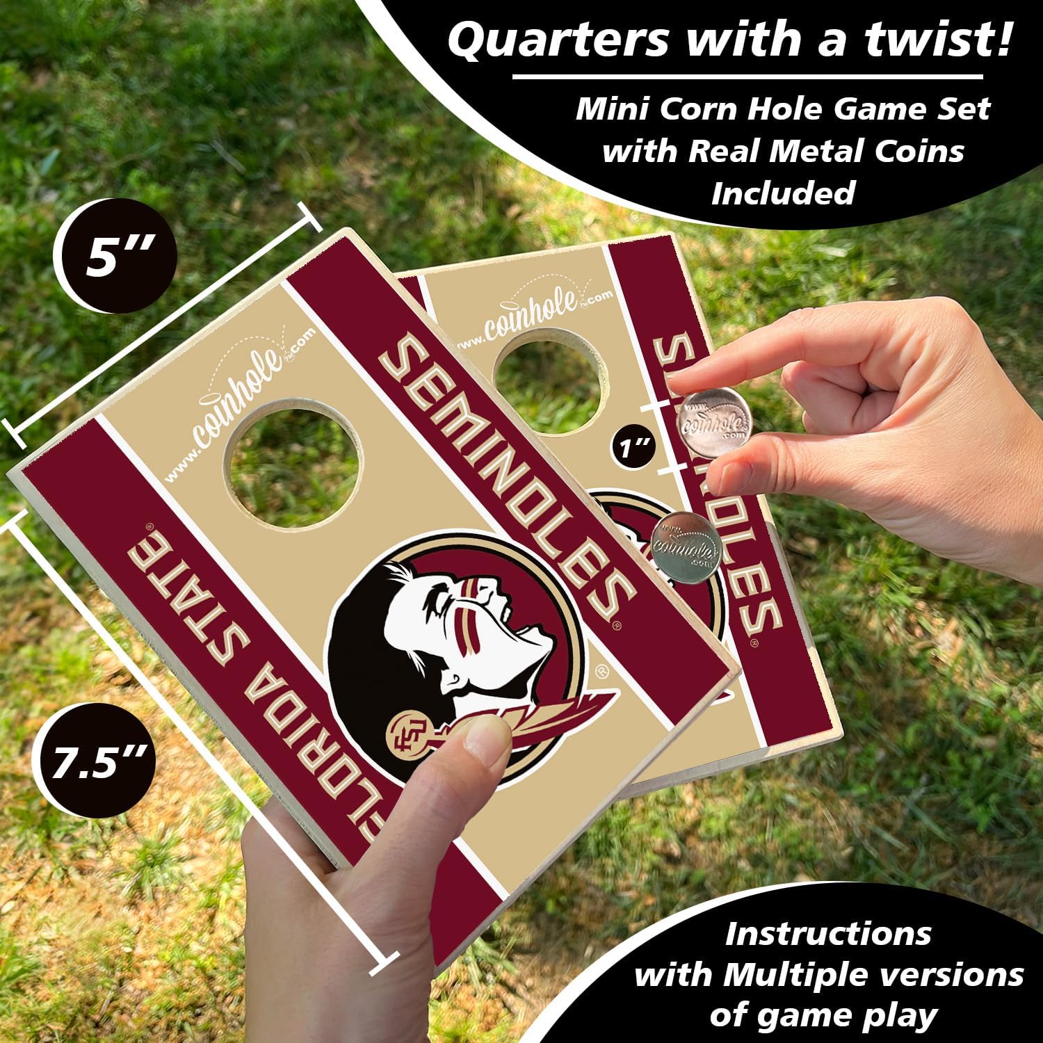 Tabletop Cornhole Game Set | Officially Licensed College Mini Football Cornhole Board Game | Includes Coins