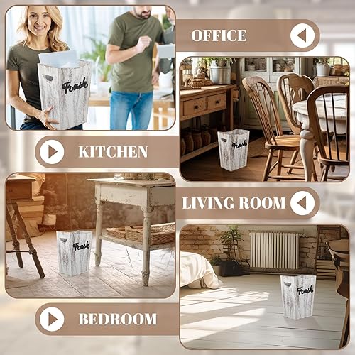 Miniatura 7 de 2 cubos de basura de madera para baño, 2 tamaños, rústico cuadrado con asa práctica para baño, cocina, dormitorio, oficina (blanco)