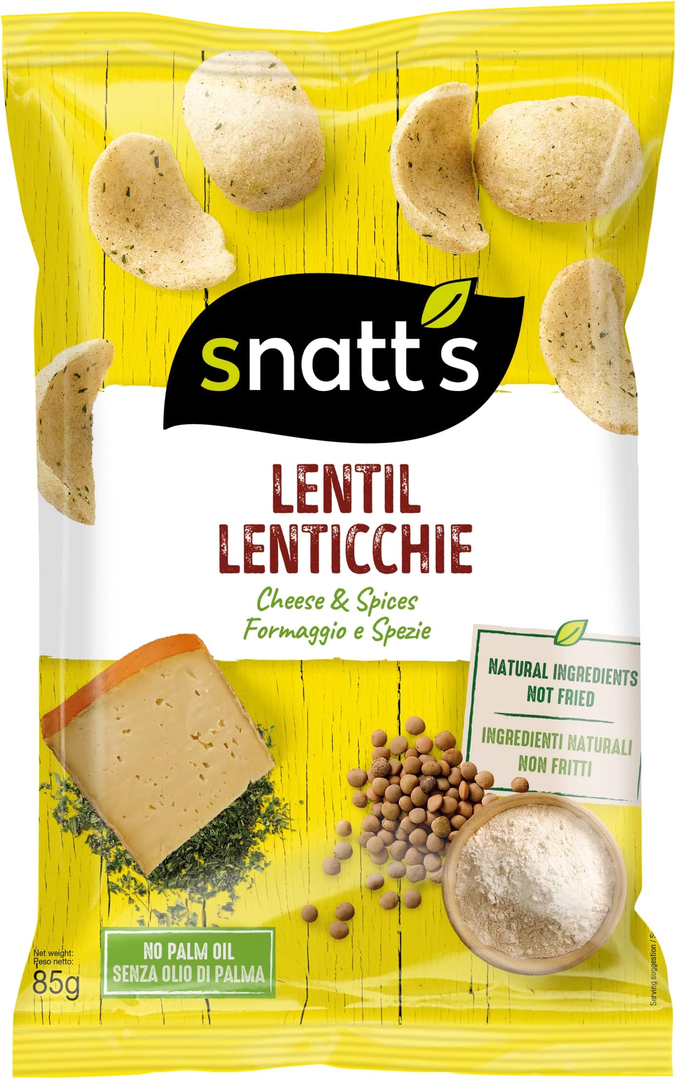 Snatt’s Lentil Snacks Cheese & Herbs 85g | Gluten-Free Popped Chips | 100% Natural Ingredients | High Protein Lentil Snacks | Not Fried | Crunchy & Savory