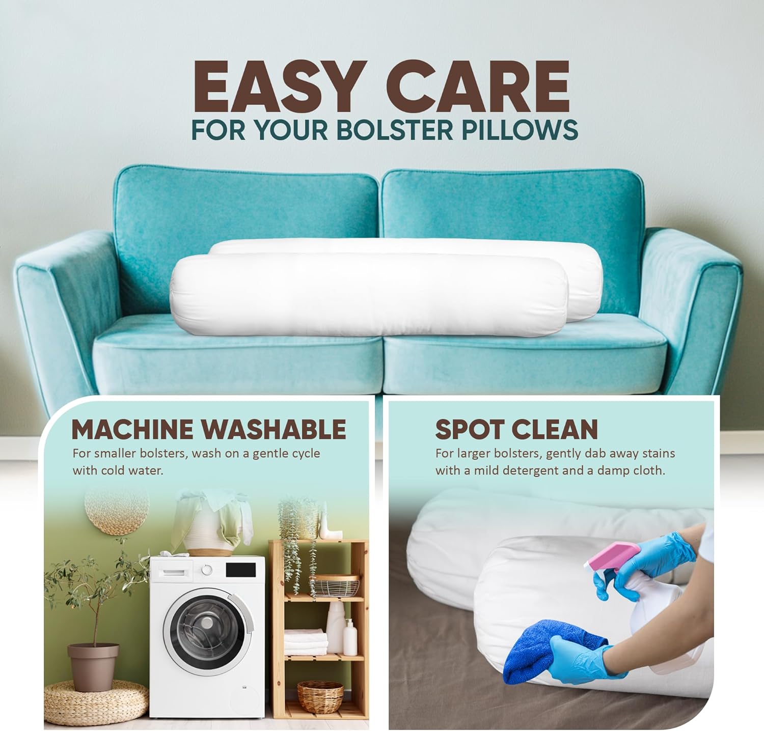 Pillowflex Bolster Pillow (10x42) - White Round Soft Roll Pillow with Plush Polyester Filling, Comes in a Poly-Cotton Shell, Odorless, Lint, and Dust-Free, No Lumps Stuffing for Pillows