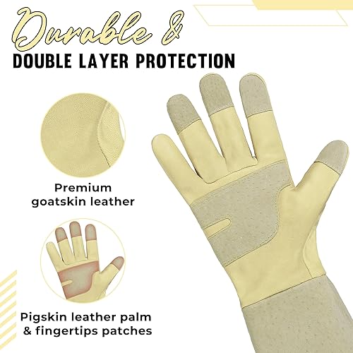 Miniatura 101 de HANDLANDY - Guantes de jardinería para poda de rosales para hombres y mujeres, guantes largos a prueba de espinas, de cuero de cerdo, transpirables