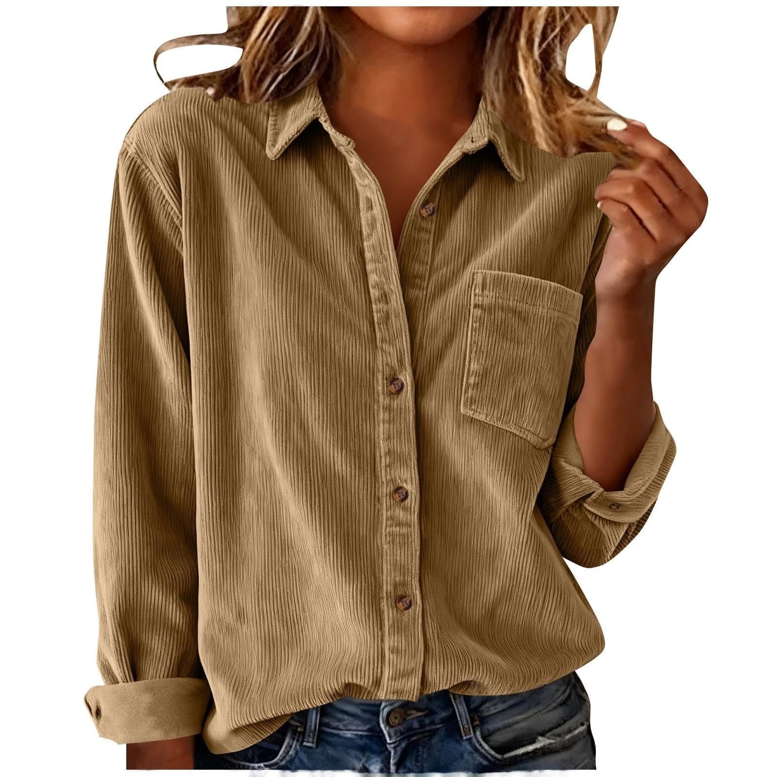 Generisch Camicia da donna a coste con colletto, abbottonatura, maniche