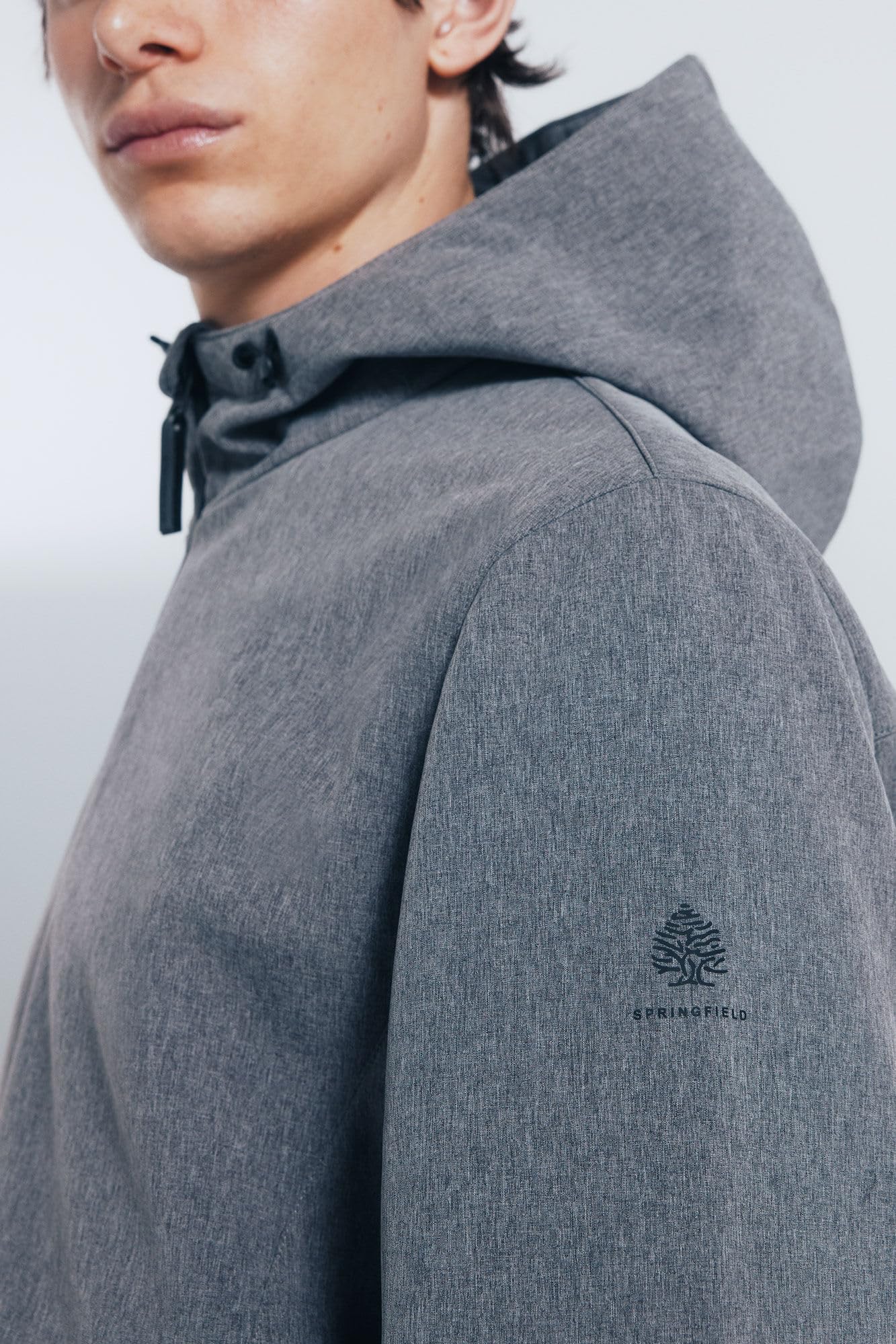 SPRINGFIELD Softshell Melange Technical Short Parka Water Resistant with Hoodie Capucha para Hombre