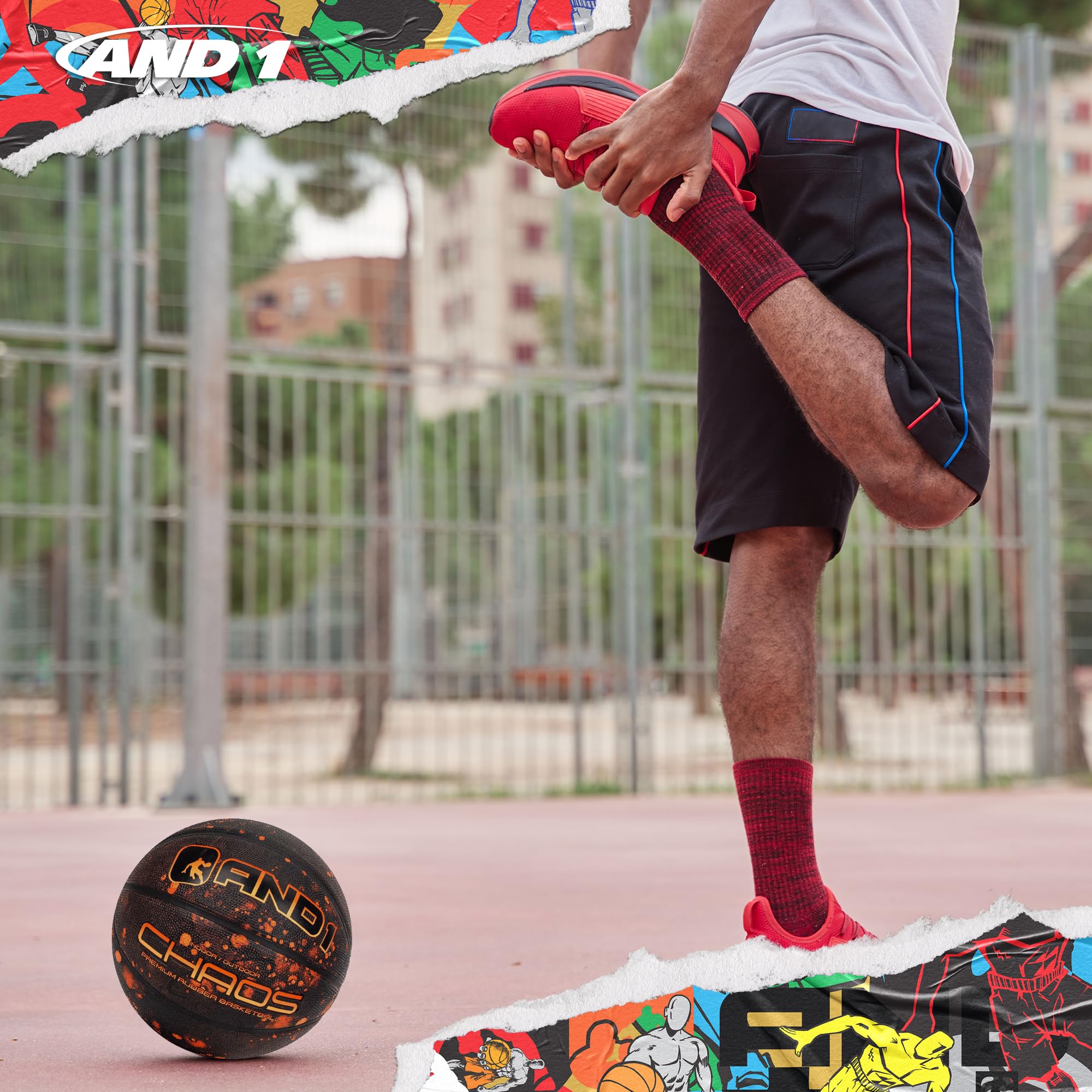 AND1 Chaos Baloncesto: Reglamento Oficial Tamaño 7 (74,9 cm) Goma – Deep Channel Construction Streetball – Fabricado para Juegos de Baloncesto de Interior y Exterior