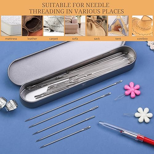 Miniatura 6 de 40 agujas de coser grandes para ojos, 6 tamaños, agujas afiladas de acero inoxidable, agujas de bordado de ojos grandes para coser a mano con 2