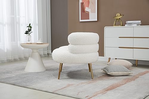 Miniatura 6 de ZOBIDO Sillas de pelo de cordero modernas, cómodas sillas tapizadas para dormitorio, sillón, sillas de comedor con patas de metal dorado, silla de
