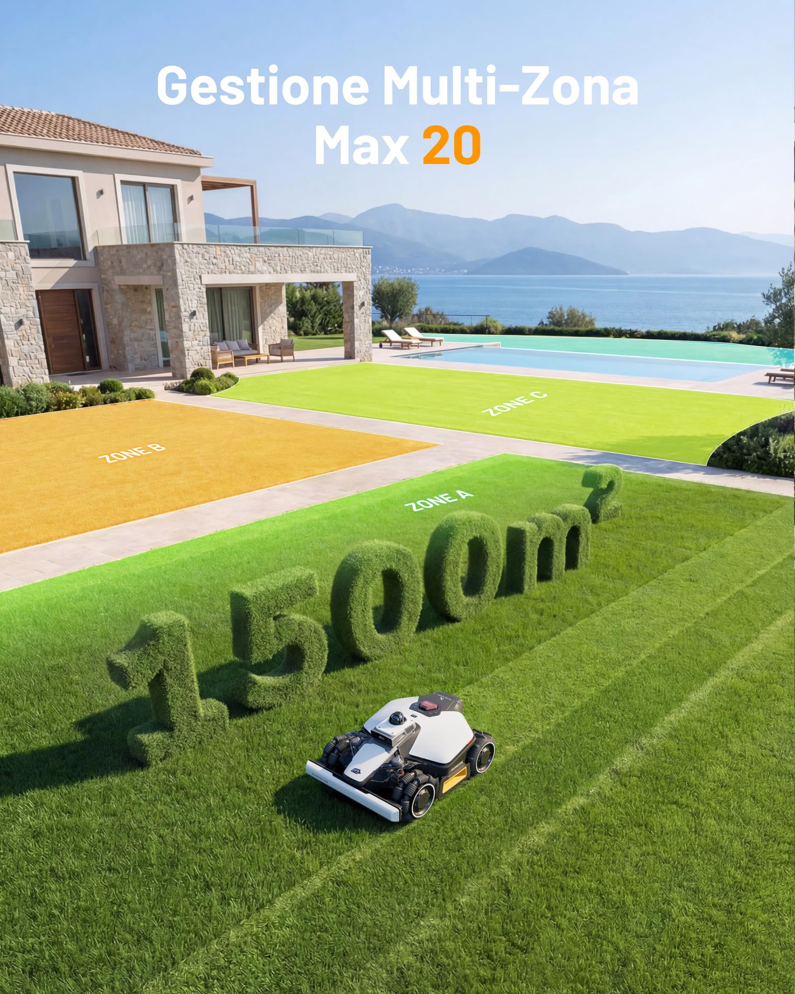 MAMMOTION LUBA mini 2 AWD 1500 Robot Tosaerba con Supporto per Autolavaggi, LiDAR 360° e Visione IA a Doppia Telecamera, 80% Pendenza, DropMow, Mammotion LiveMap