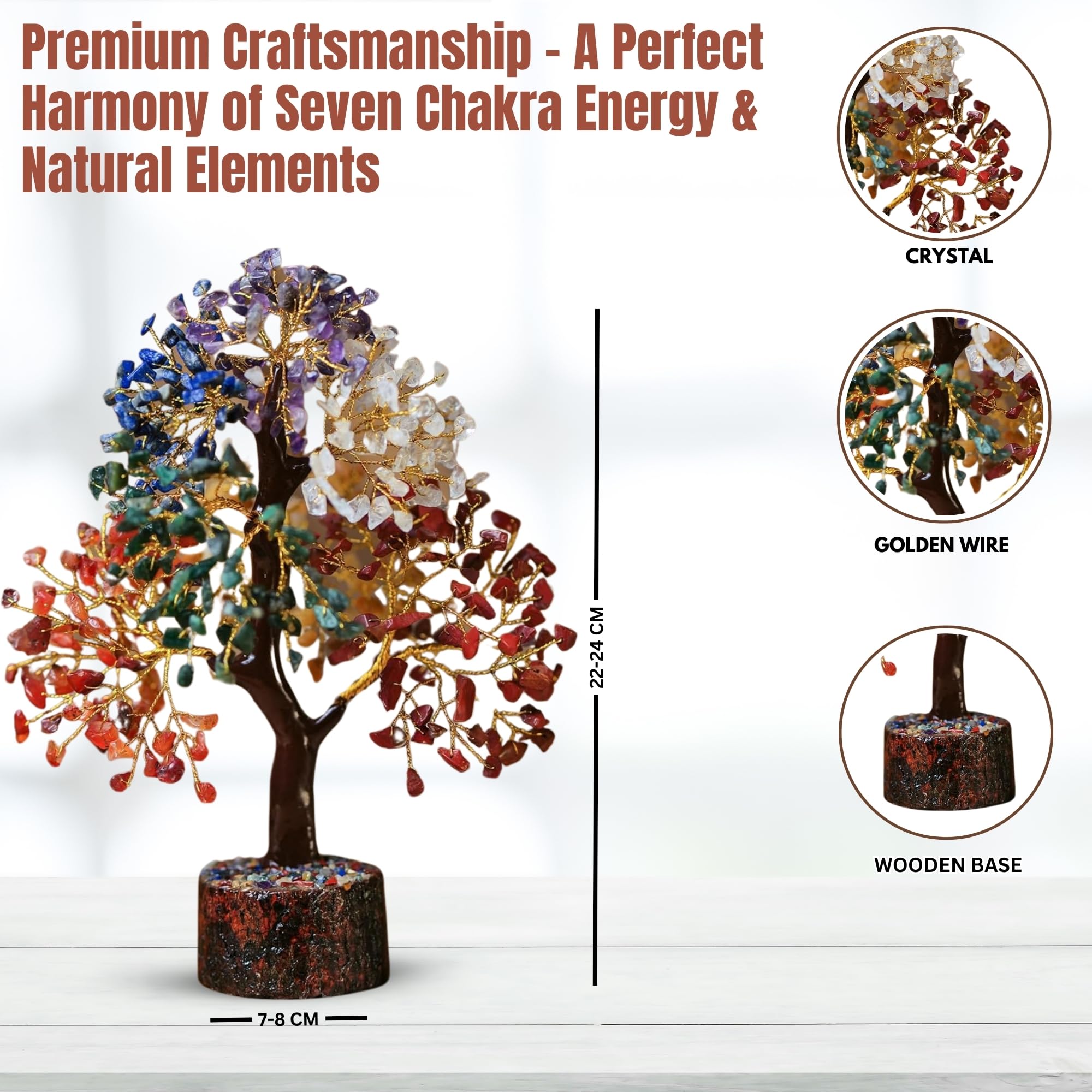 kristalglobe 7 Chakra Crystal Tree of Life 500 Beads, Large Healing Crystal Bonsai Money Tree for Wealth & Positive Energy - Image 3