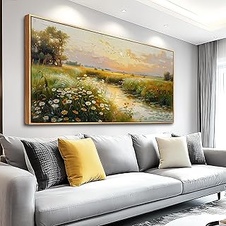 ZUITINGHUA Wood Framed Canvas Wall Art For Living Room Large Wall Decor For Office Bedroom Decorations Pastoral Scenery Picture Water edge Painting Artwork Ready To Hang Home Decor 30x60 In