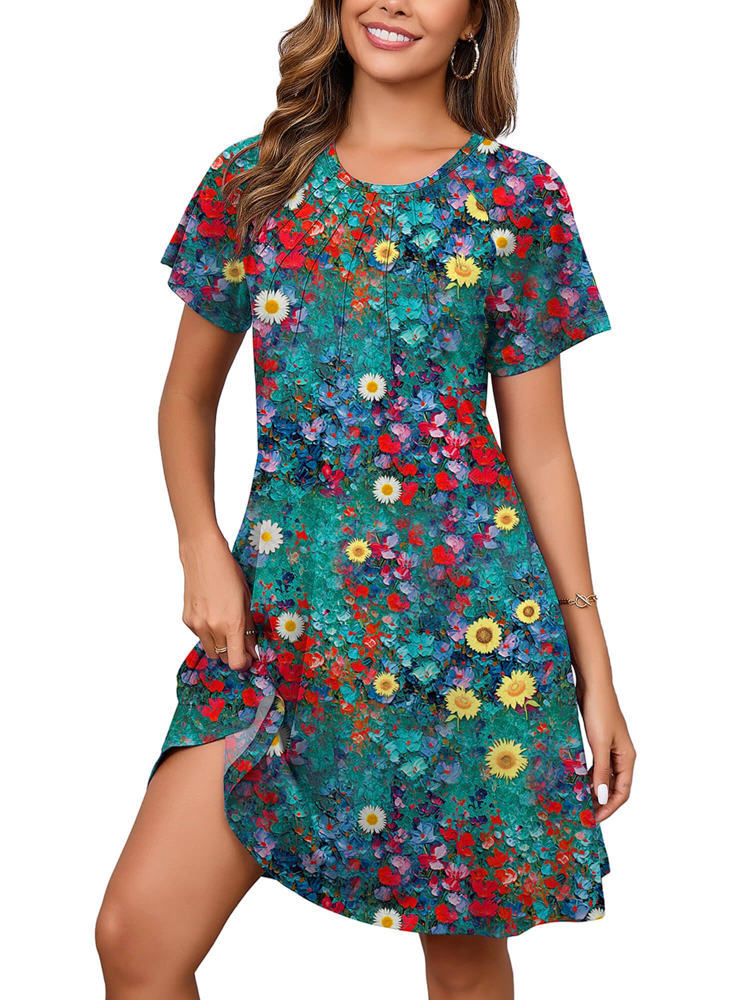 Heymoments Short Sleeve Crewneck Summer Dresses for Women