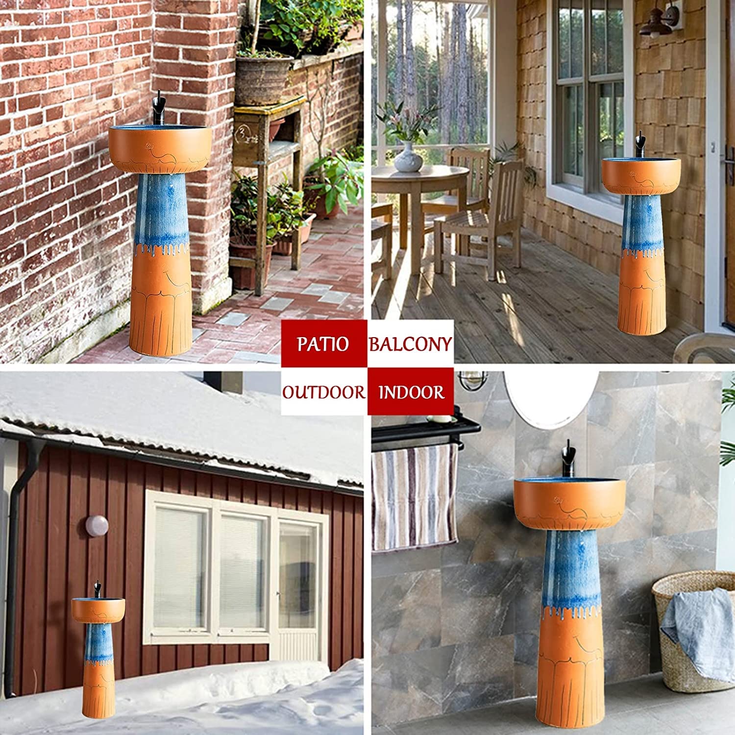 Wolnostojąca łazienka zlew na cokole sztuka hotel dom zlew na cokole ręcznie wykonana ceramiczna umywalka na cokole ceramiczna kompaktowa umywalka z odpływem i kranem do wnętrz i, L 40 x 40 x