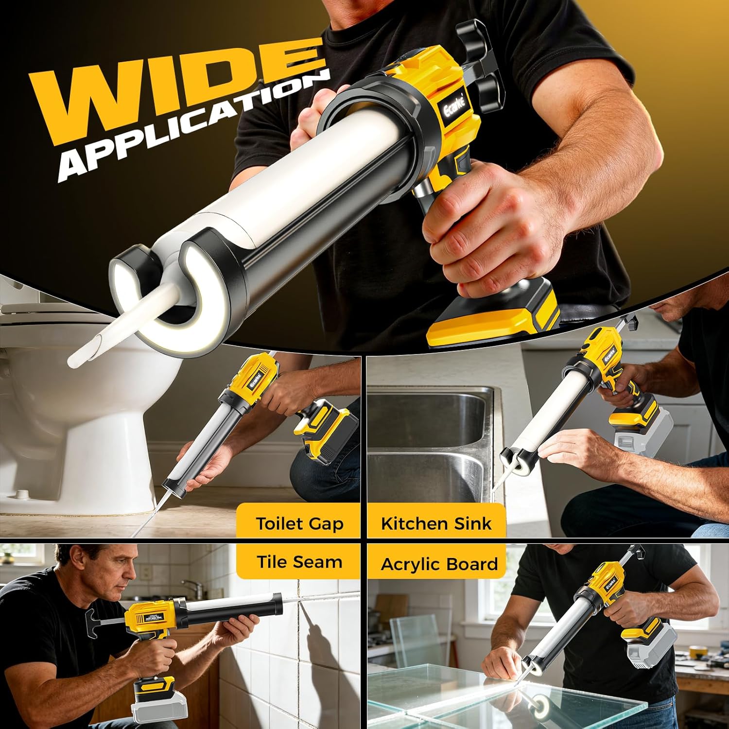 Cordless Caulking Gun Compatible with DeWalt 20V Battery (Tool Only), 10oz Electric Caulking Gun with Adjustable Speed, 9Pcs Caulk Remover Tool, Ecarke Cordless Silicone Gun for Filling, Sealing