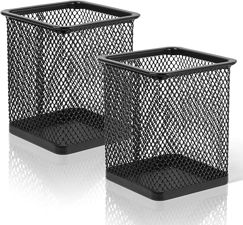 Soporte cuadrado de metal para bolígrafo, paquete de 2 tazas, organizador de bolígrafos de escritorio, ideal para oficina, estudio, herramientas de
