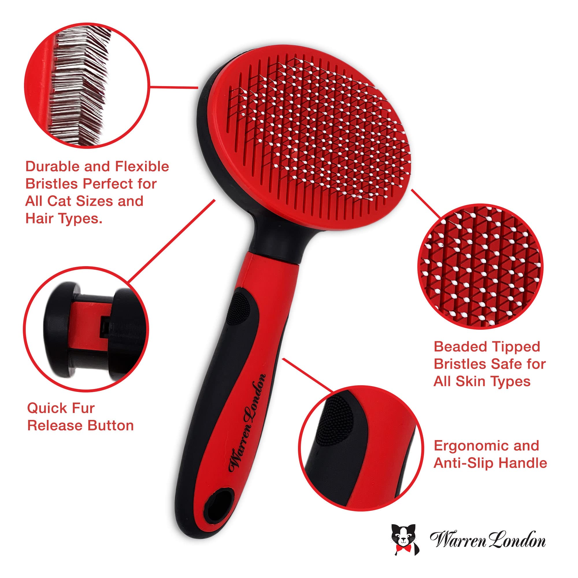 Warren London Brosse démêlante pour chat - Pour le toilettage et la perte de poils - Brosse autonettoyante avec bouton poussoir - Poignée ergonomique - Brosse de toilettage pour chaton et chat