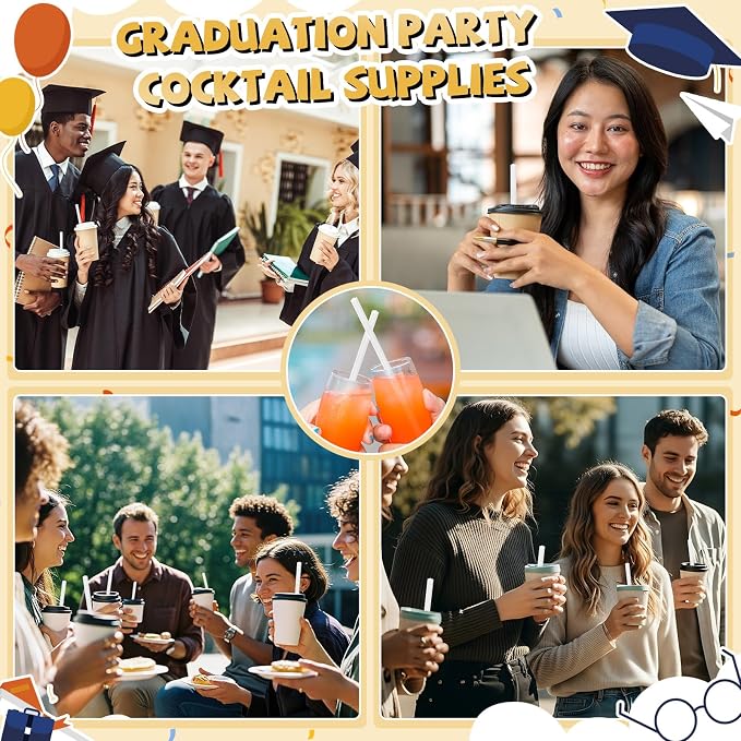 100 pitillos plásticos con diseño de birrete de graduación miniatura 6