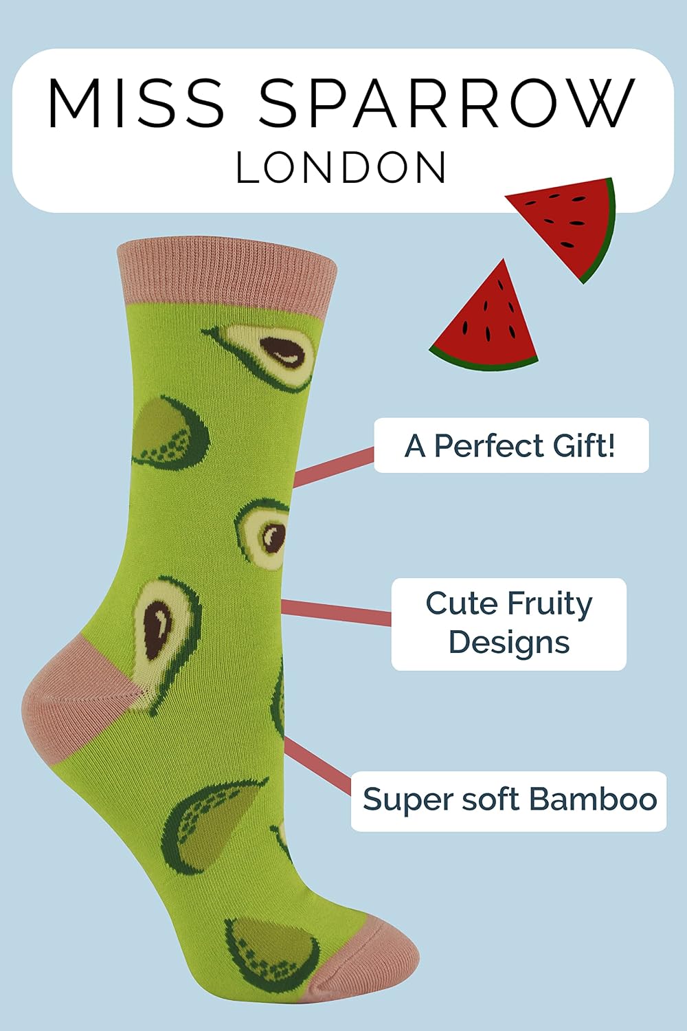 Womens Novelty Funny Colorful Cute Design Crew Bamboo Fruit Socks