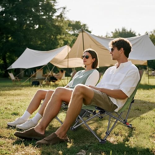 Miniatura 7 de Paquete de 2 sillas de playa compactas con respaldo ajustable y bolsillo lateral, sillas de camping plegables bajas para adultos, sillas reclinables