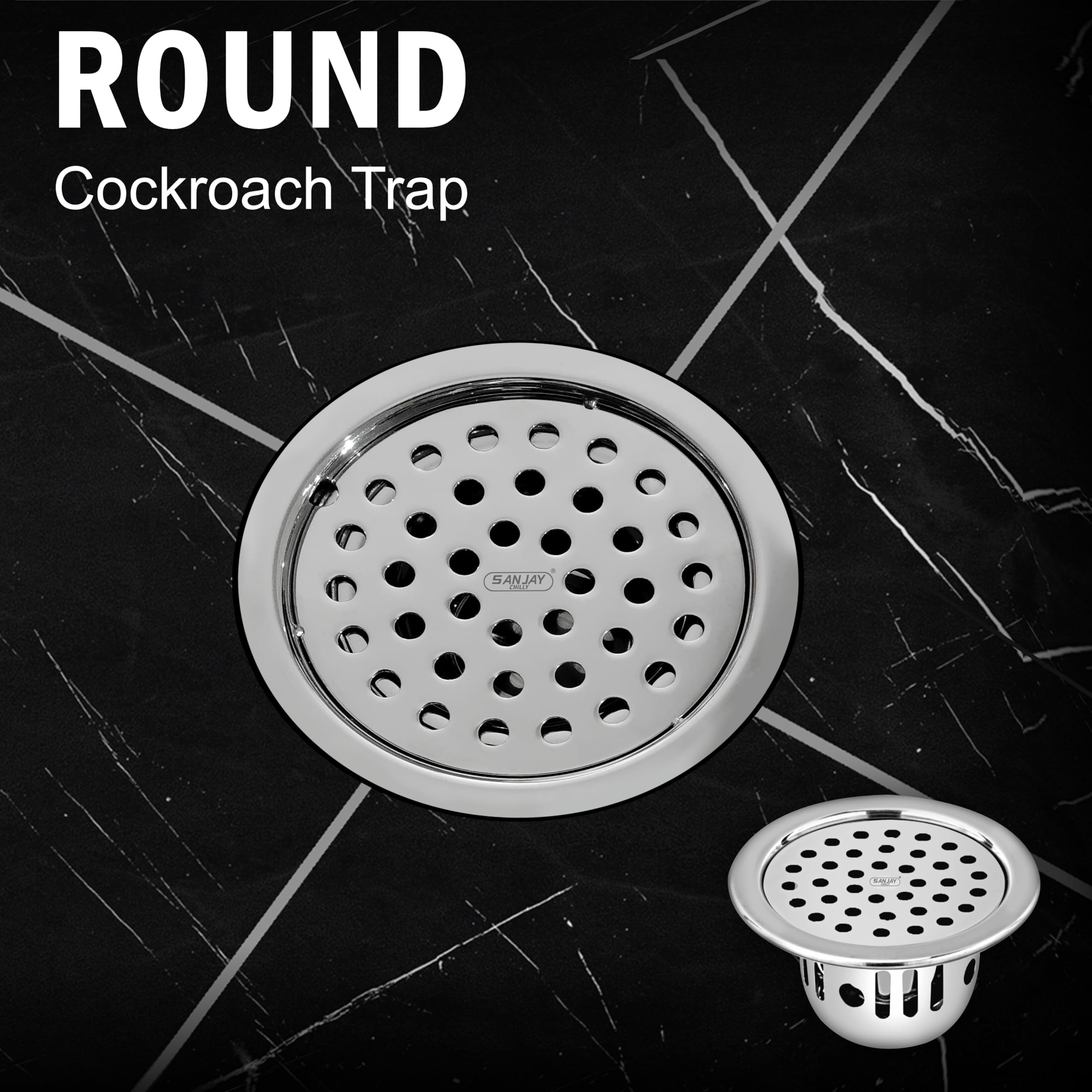 Sanjay Chilly Round SS Floor Drain with Cockroach Trap Jali 304 Grade Kitchen Sink Washbasin Bathtub Luxurious Bathroom Gratings Safety from Snakes & Insects (Silver 4 INCH) 2