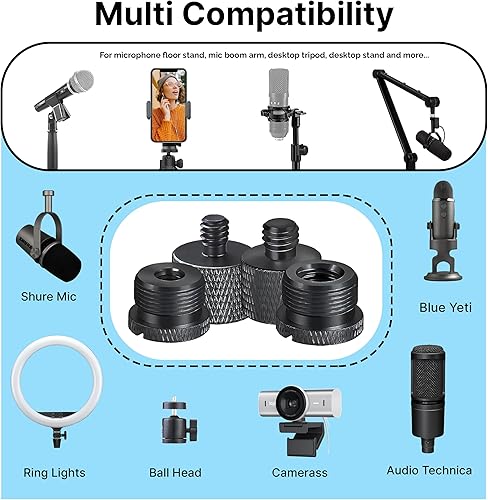 Miniatura 8 de IXTECH Juego de adaptadores de soporte de micrófono, kit de adaptador de soporte de micrófono de metal de 8 piezas, adaptador de rosca de 38 a 58 y