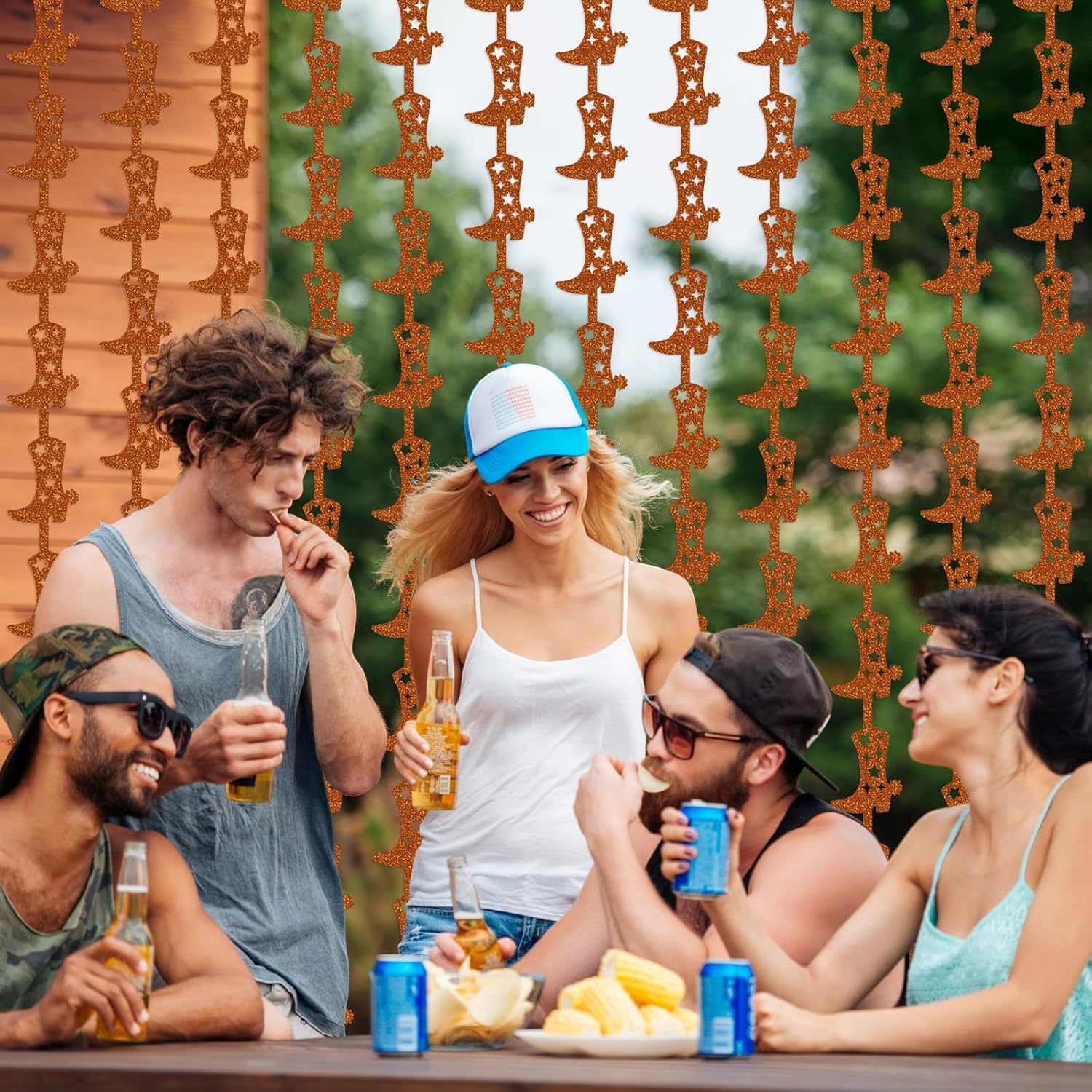 Pasimy 4 Pcs Disco Cowgirl Bachelorette Party Decorations Glitter Western Backdrop Cowgirl Boot Tinsel Foil Fringe Curtains Boots on The Ground Decorations for Last Rodeo Party Decor (Laser Brown) - Image 3