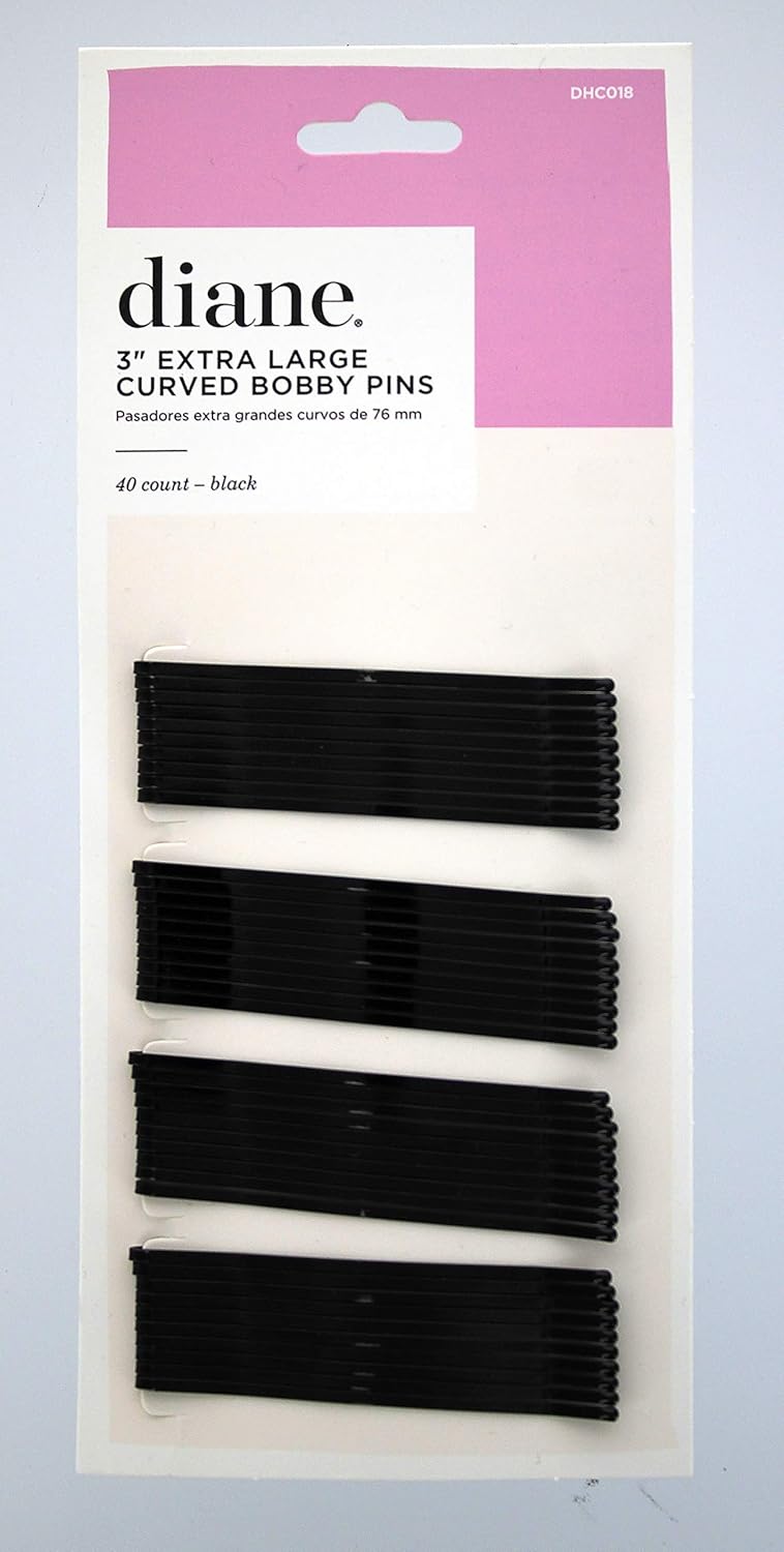 Diane Curved Hair Bobby Pins for Women – Large 2.5” Bobby Pins - Black, Curved Flat Design with Ball Tips, D428 - 40 Count (Pack of 1) : Hair Pins : Beauty & Personal Care