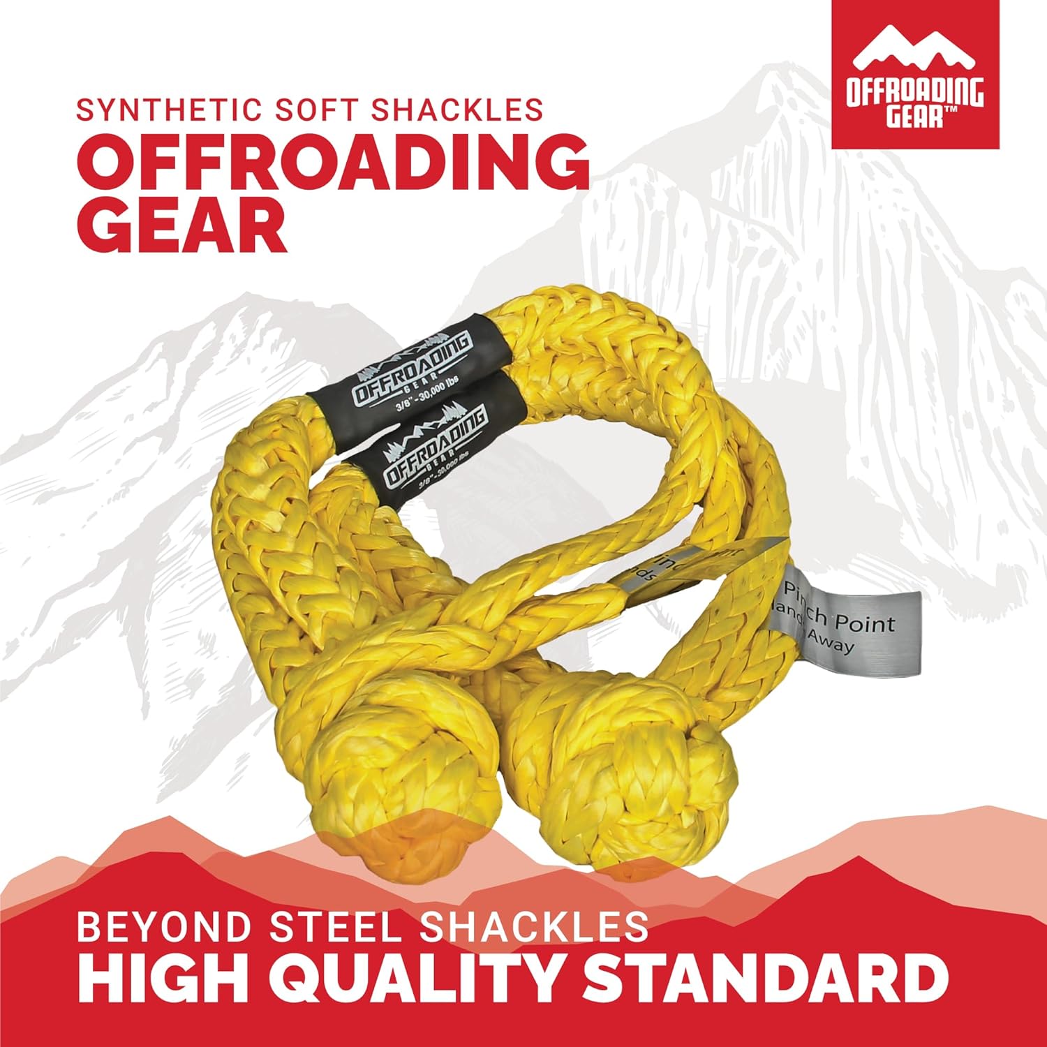 Offroading Gear 4x4 Heavy-Duty Two 3/8" Synthetic Soft Shackles for Recovery and Towing w/Free Storage Bag | Great for ATV |UTV | Trucks| Etc.| 30,000lbs+ | Yellow