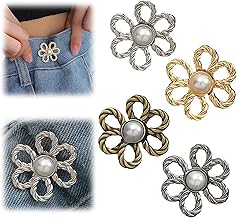Flower Jeans Button Pant Waist Tightener No Sewing Required Pants Clips,Jean Waist Tightener Buttons for Adjustable Waist Buckle Extender Set for Loose Jeans. (4 Set)