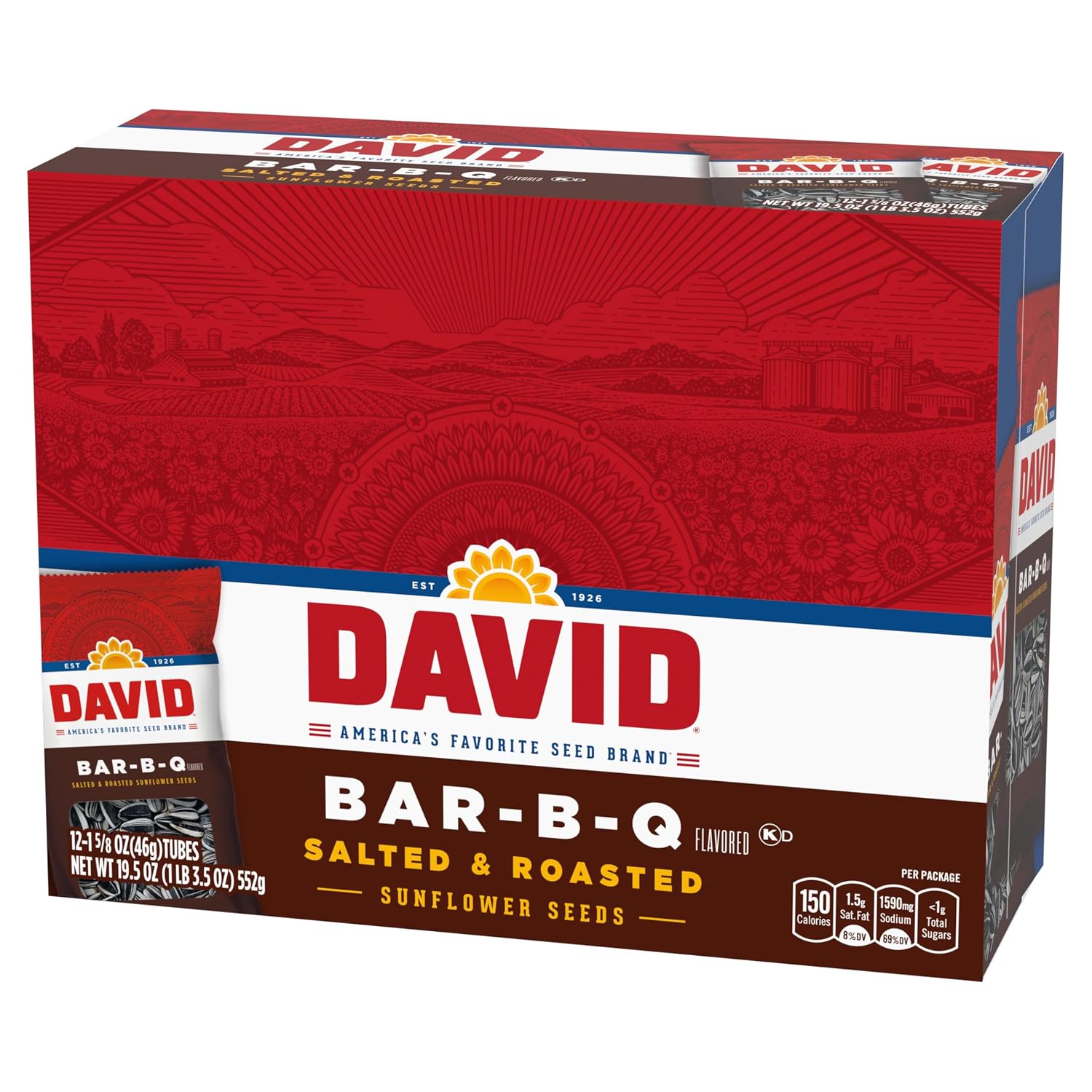 DAVID Sunflower Seeds, Bar-B-Q Flavor, 1.625 oz. (Pack of 12)