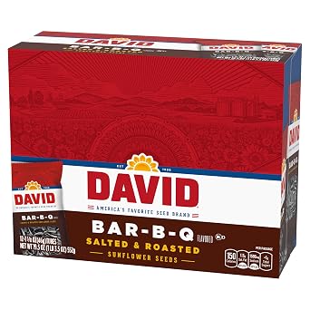 DAVID Sunflower Seeds, Bar-B-Q Flavor, Father's Day Baseball Snack for Dad, 1.625 oz. (Pack of 12)