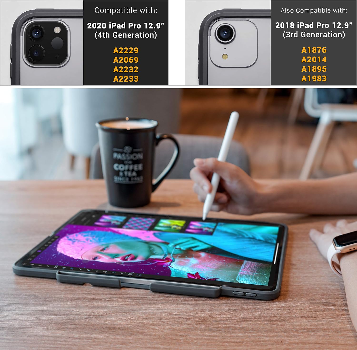 Best Quality 🔥 TineeOwl Glace - iPad Pro 12.9 Case 2020 & 2018 (4th & 3rd Generation) Ultra-Slim Clear Case with Pencil Holder, Supports Apple Pencil Wireless Charging [Absorbs Shock] Lightweight (Black)