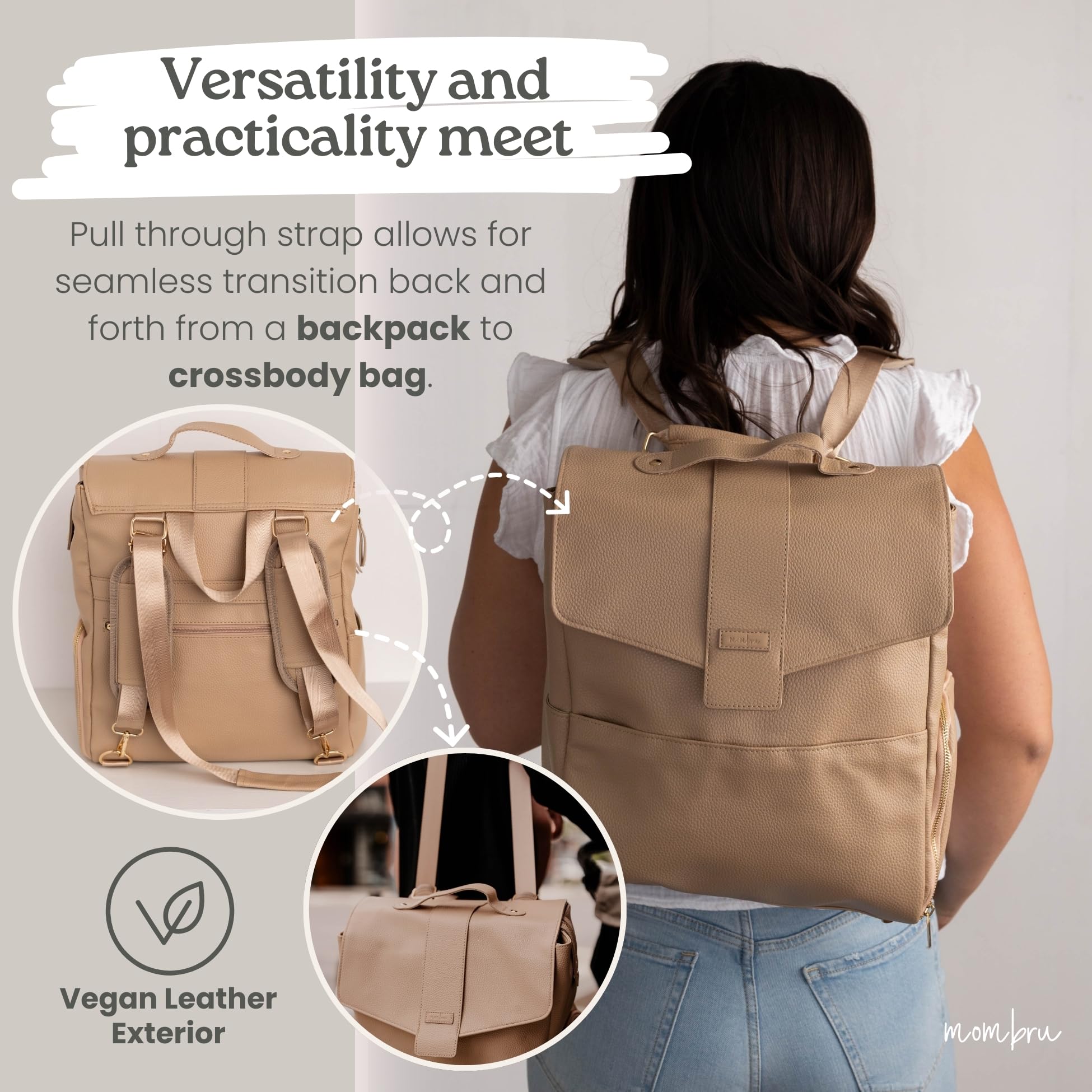 Mombru Breast Pump Bag - Convertible Breast Pump Backpack - Vegan Leather Pumping Bags for Work - Wearable Breast Pump Bag (Regular)