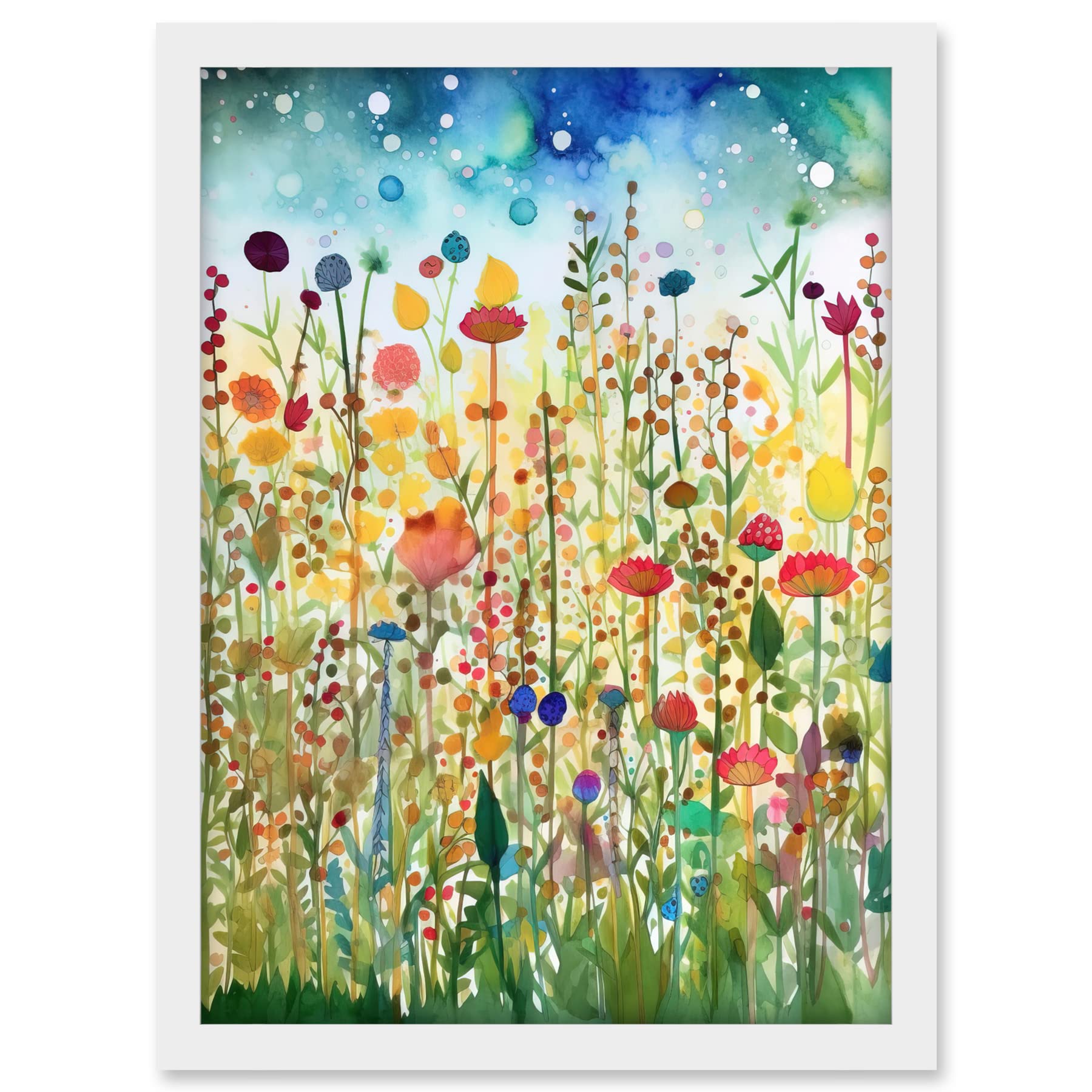Artery8 Wildflower Meadow Folk Art Artwork Framed A3 Wall Art Print