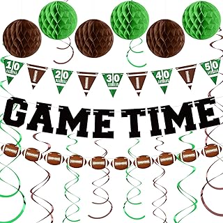 Geyoga 17 Pcs Football Hanging Swirl Banner Decorations Football Game Time Banner Football Party Hanging Swirl and Garland Green Honeycomb Balls for Football Birthday Party Favor Supplies